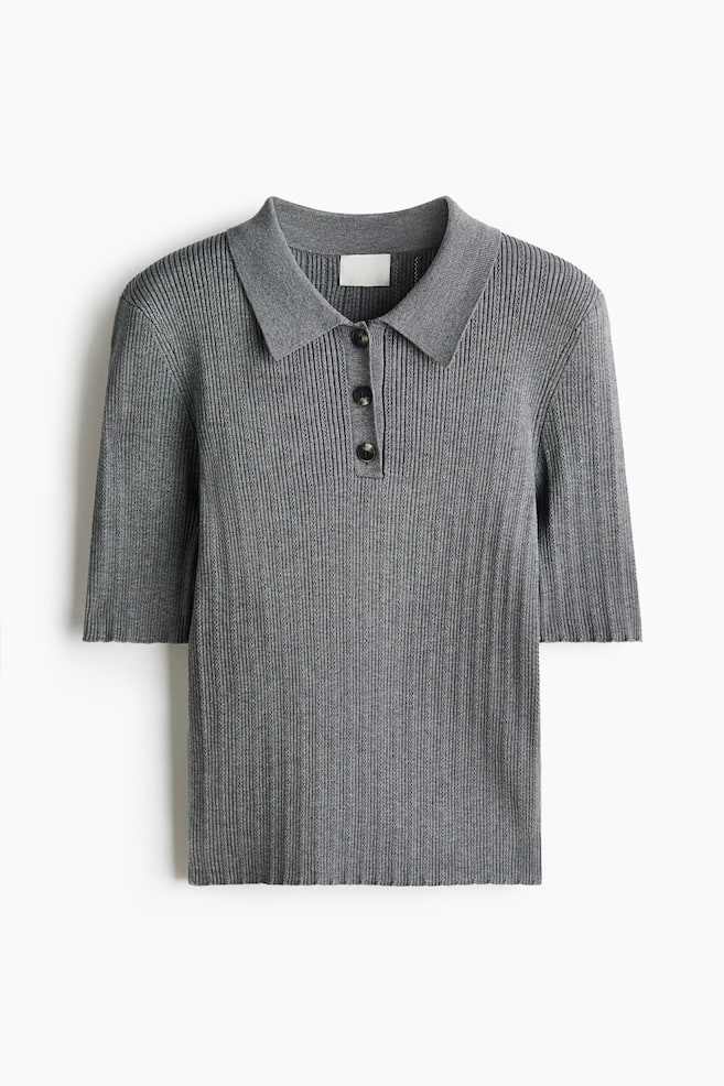 Pointelle-knit top - Grey marl/Black - 1