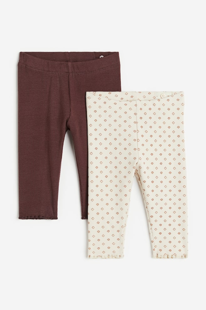 2-pack ribbed leggings - Cream/Patterned/Light grey/Floral - 1
