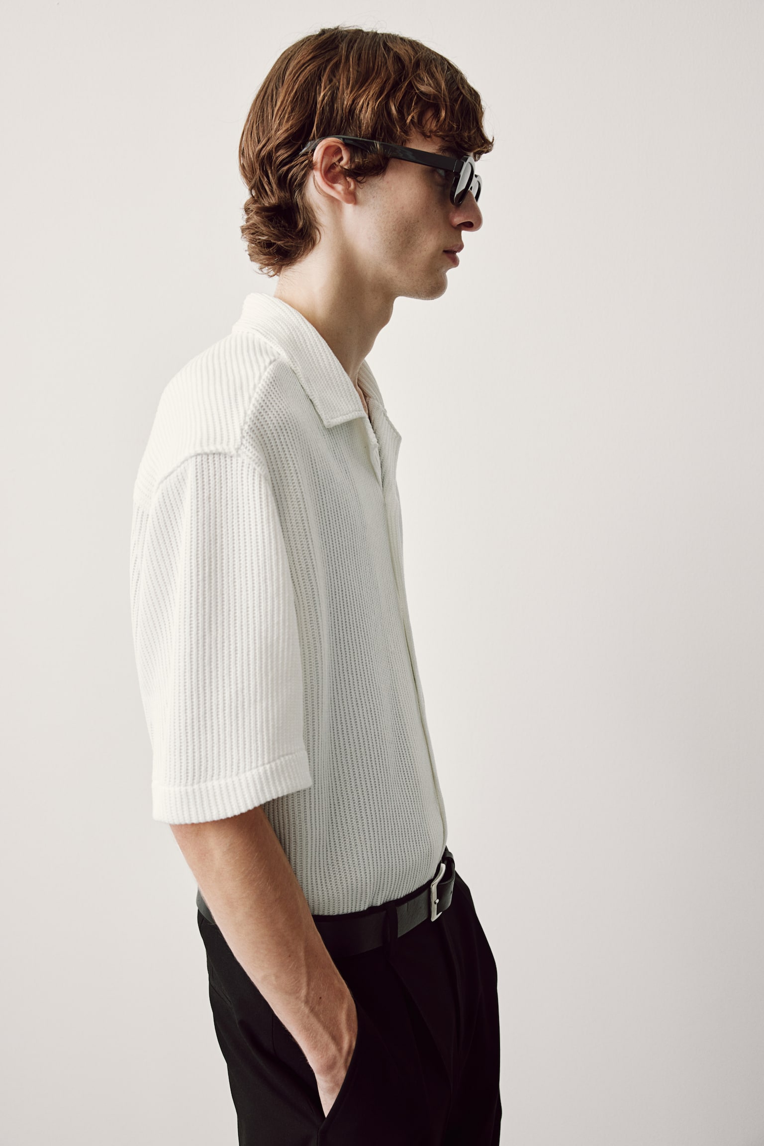 Loose Fit Ribbed resort shirt - White/Black/Mole - 3