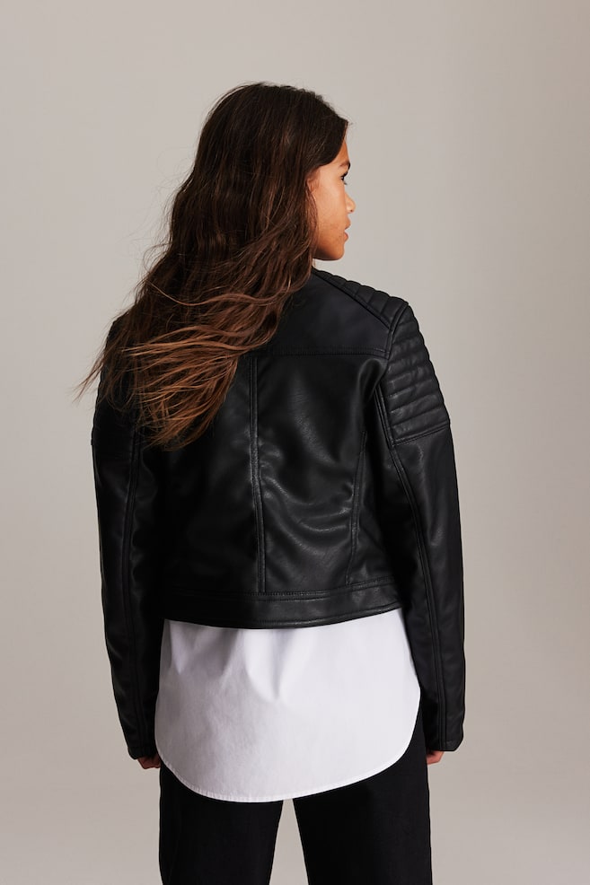 Quilted biker jacket - Black - 5