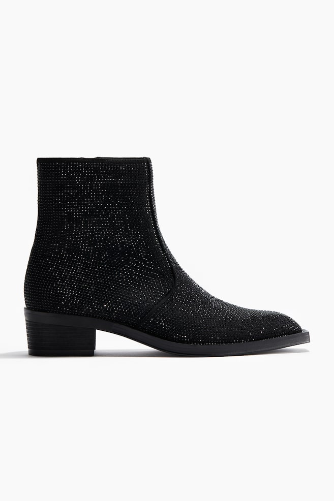 Rhinestone-embellished heeled boots - Black - 1