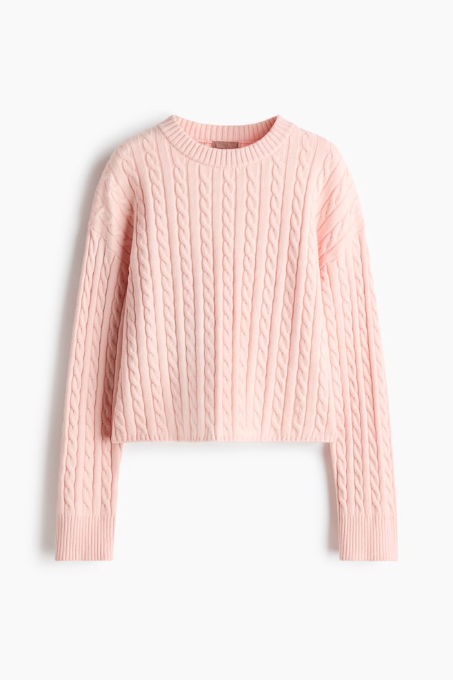Pullover in maglia a trecce - Rosa chiaro - 1