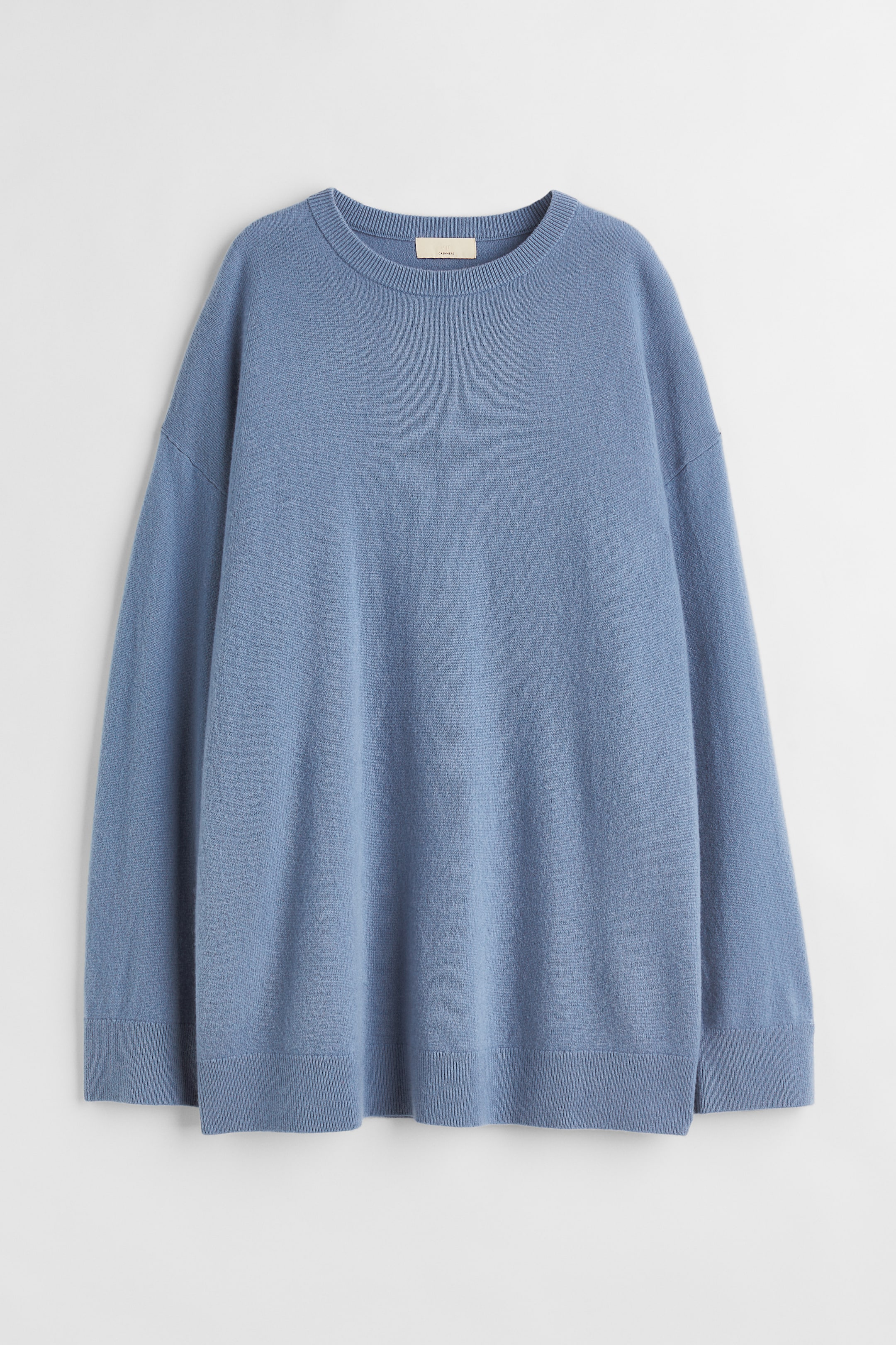 Oversized cashmere jumper - Round neck - Long sleeve - Blue - Ladies ...