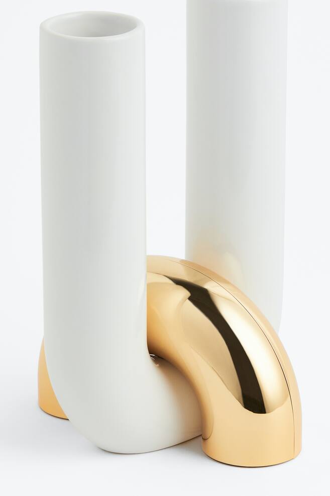 U-formet vase - Hvid/Guld - 2