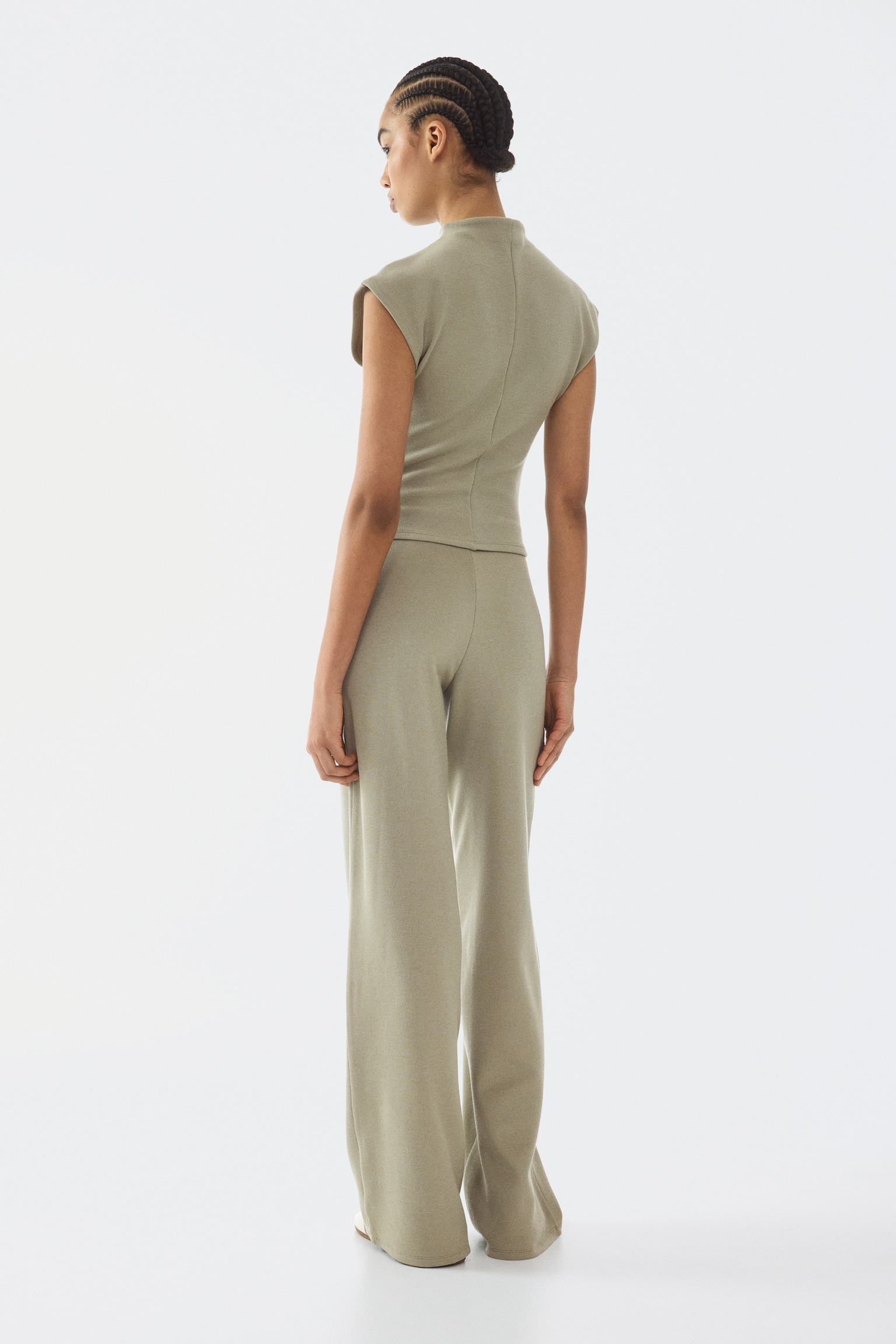 Pantalón Straight-leg en punto - Beige/Azul marino/Café jaspeado - 6
