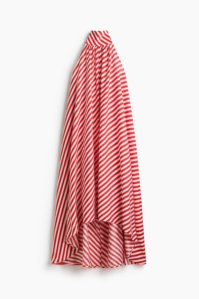 Tie-detail A-line dress - Red/Striped - 1