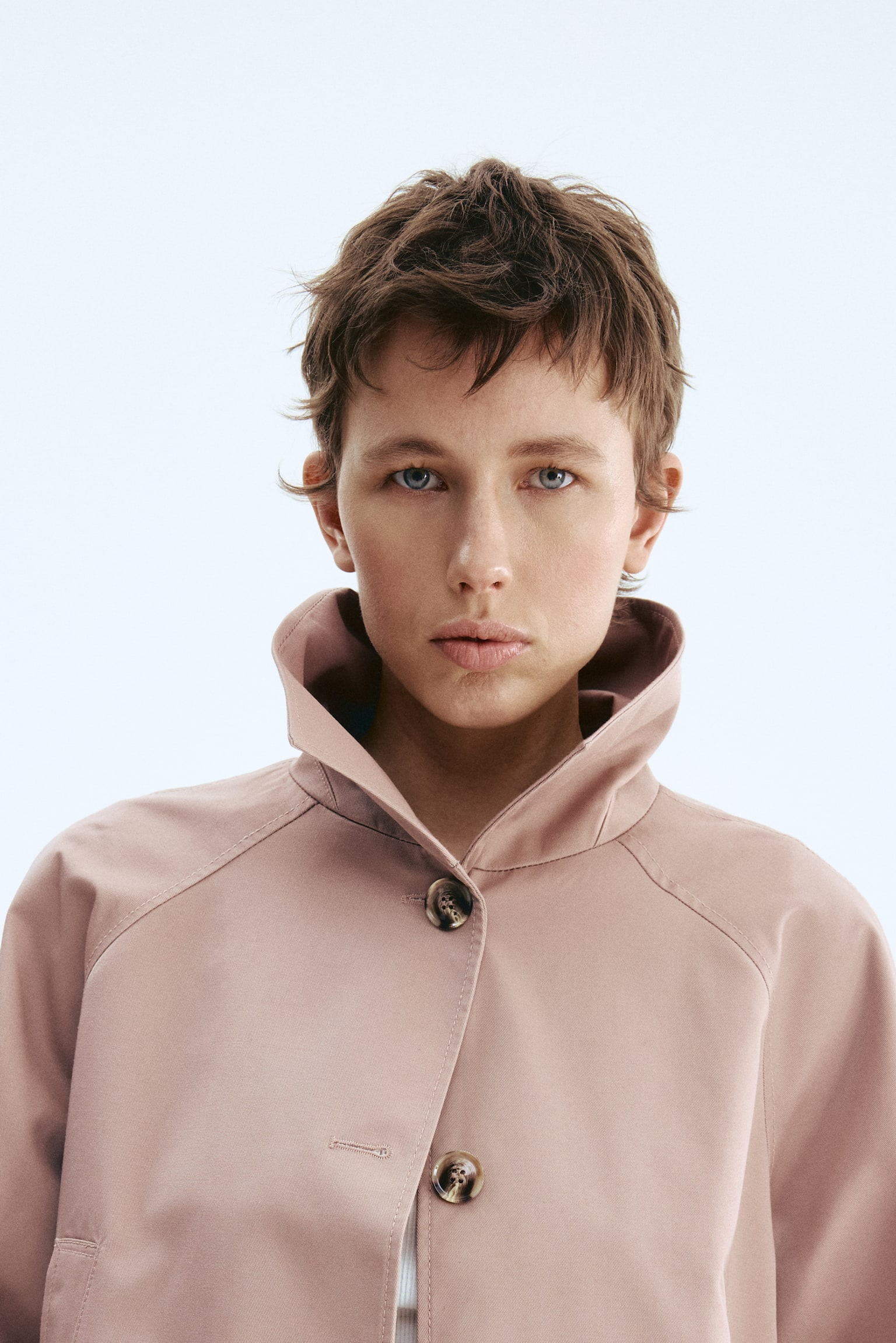 Саржева куртка - Приглушений рожевий/Темно-коричневий/Темно-бежевий - 5