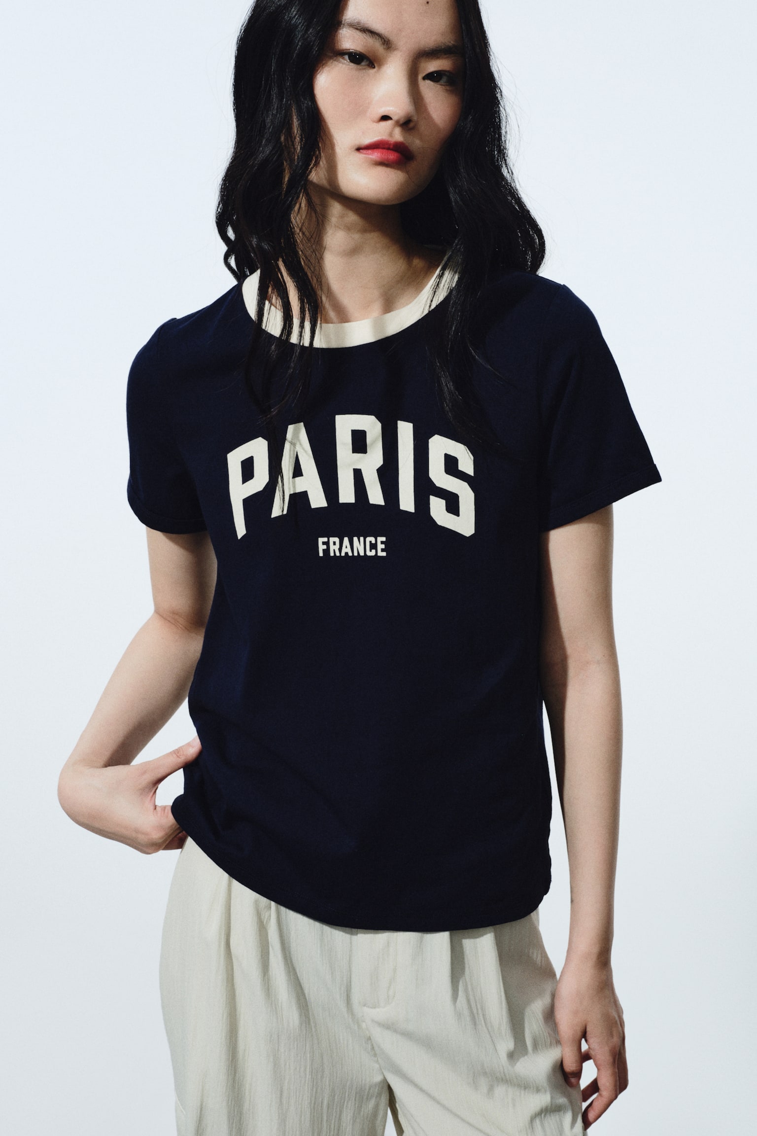Printed cotton T-shirt - Navy blue/Paris/White/Horse - 2