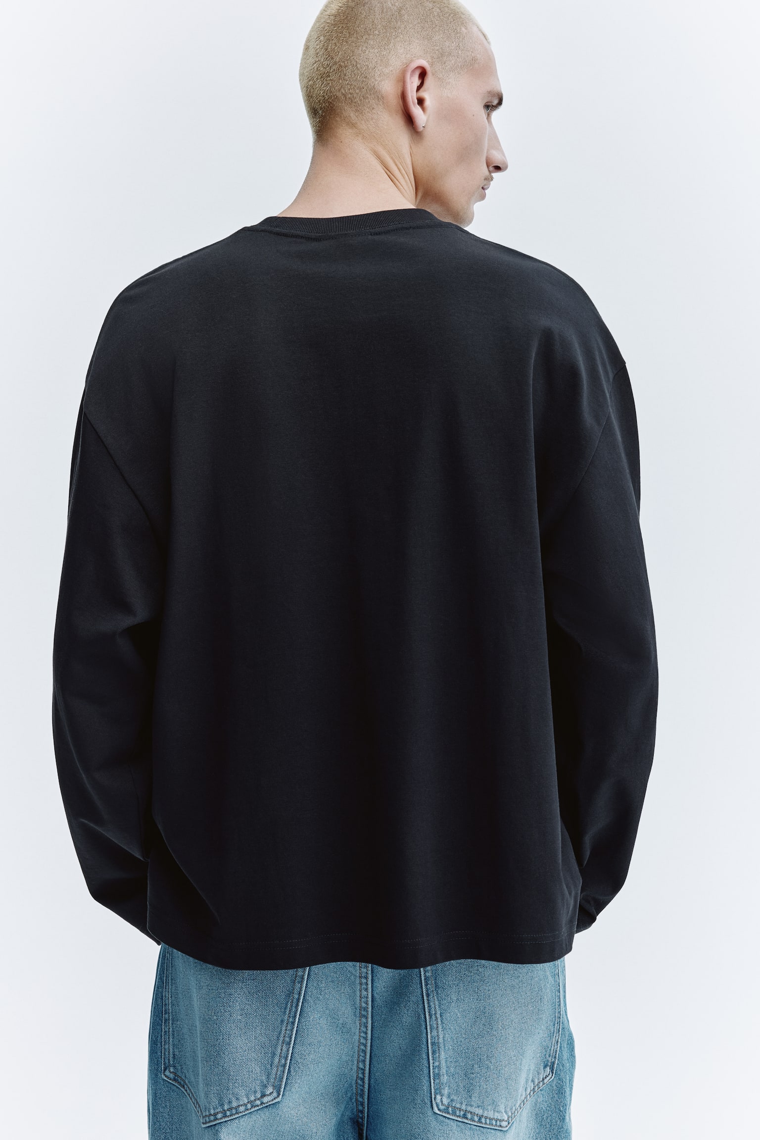 Oversized Fit Long-sleeved jersey top - Black/Grey melange/White - 6