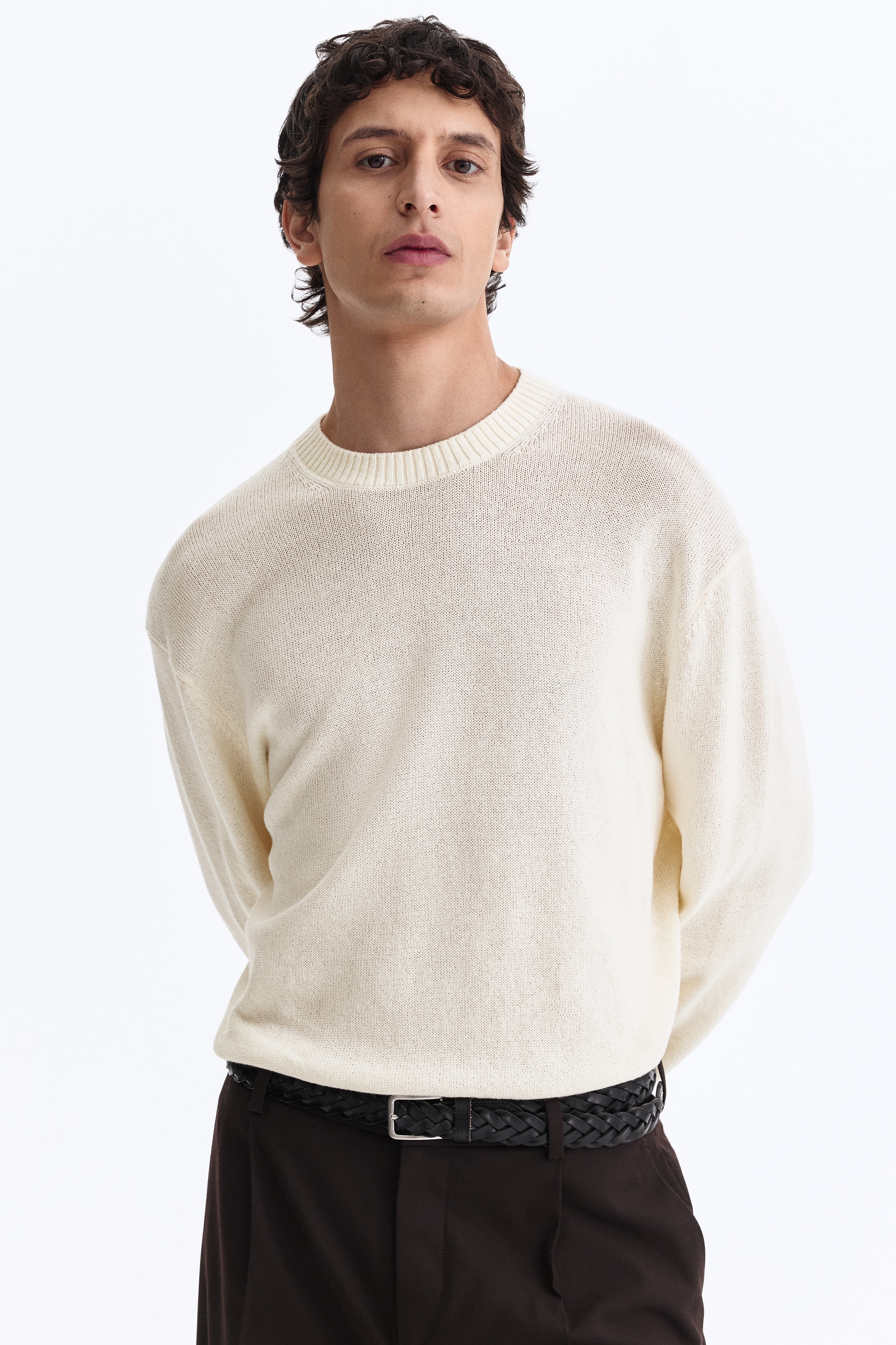 Relaxed-Fit Sweater - Cream/Brown