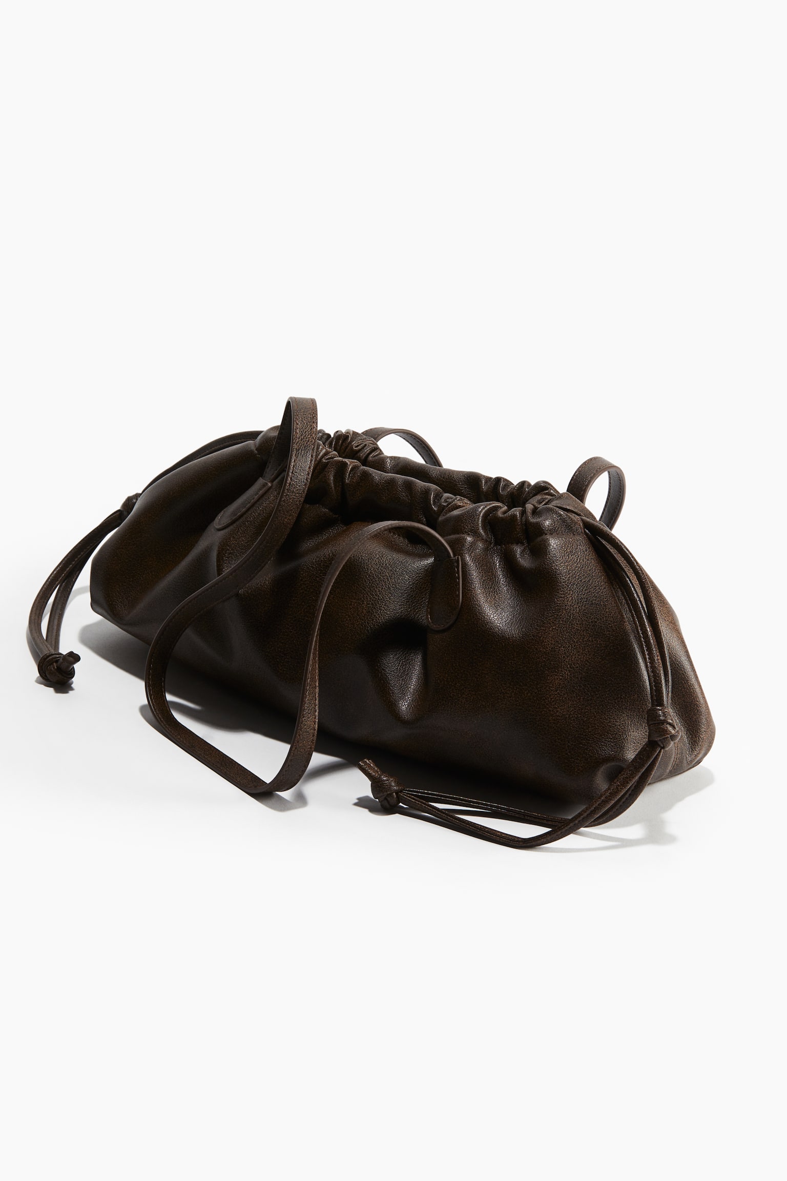 Drawstring-detail shoulder bag - Dark brown/Distressed/Black - 2