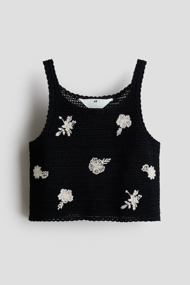 Débardeur d'aspect crochet avec broderies - Noir/fleurs - 1