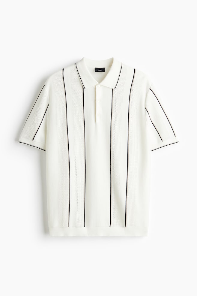 Regular Fit Polo shirt - White/Striped/Navy blue/Dark beige - 1