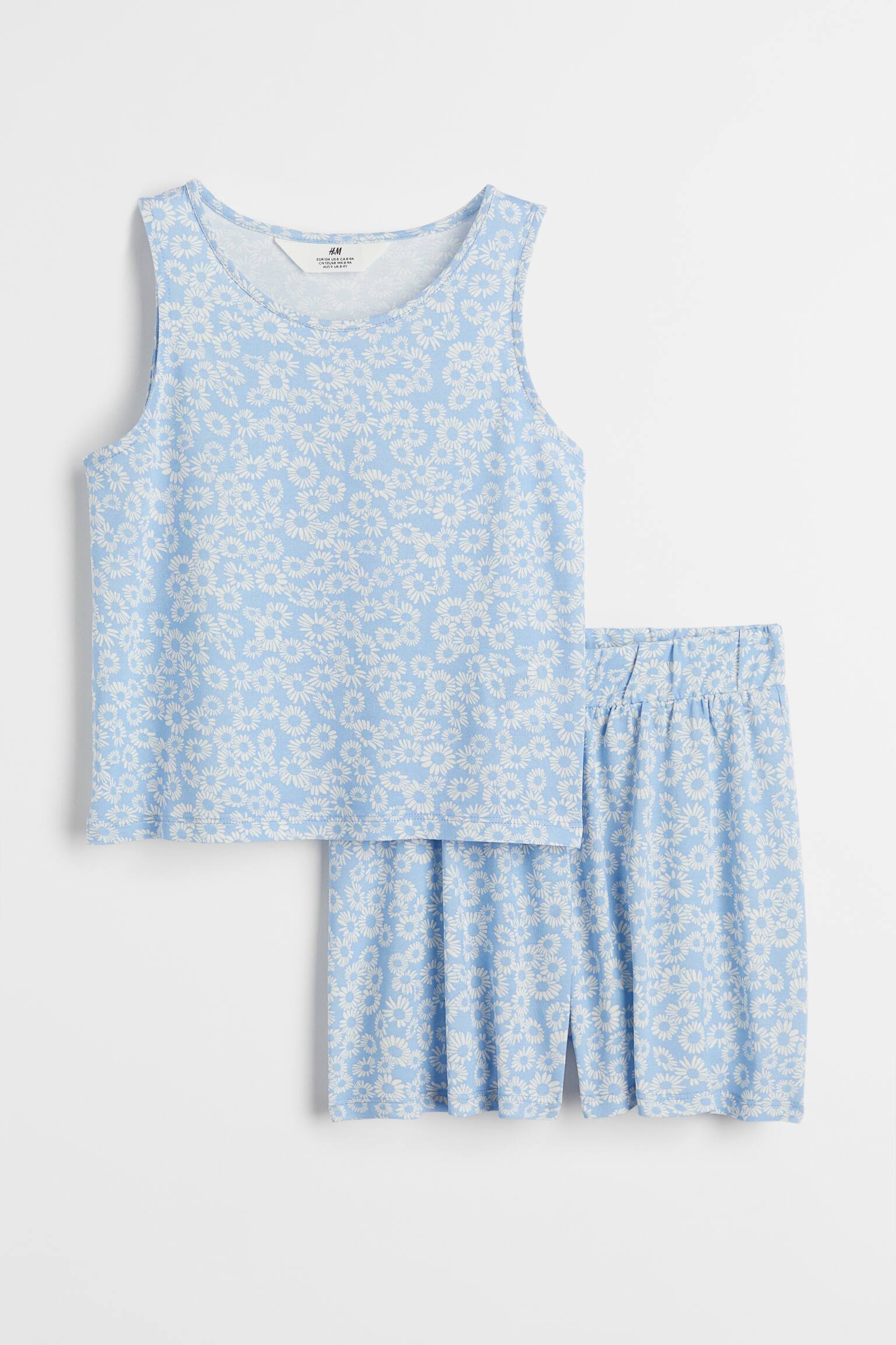 2-piece set with a vest top and shorts - Light blue/Floral - 1