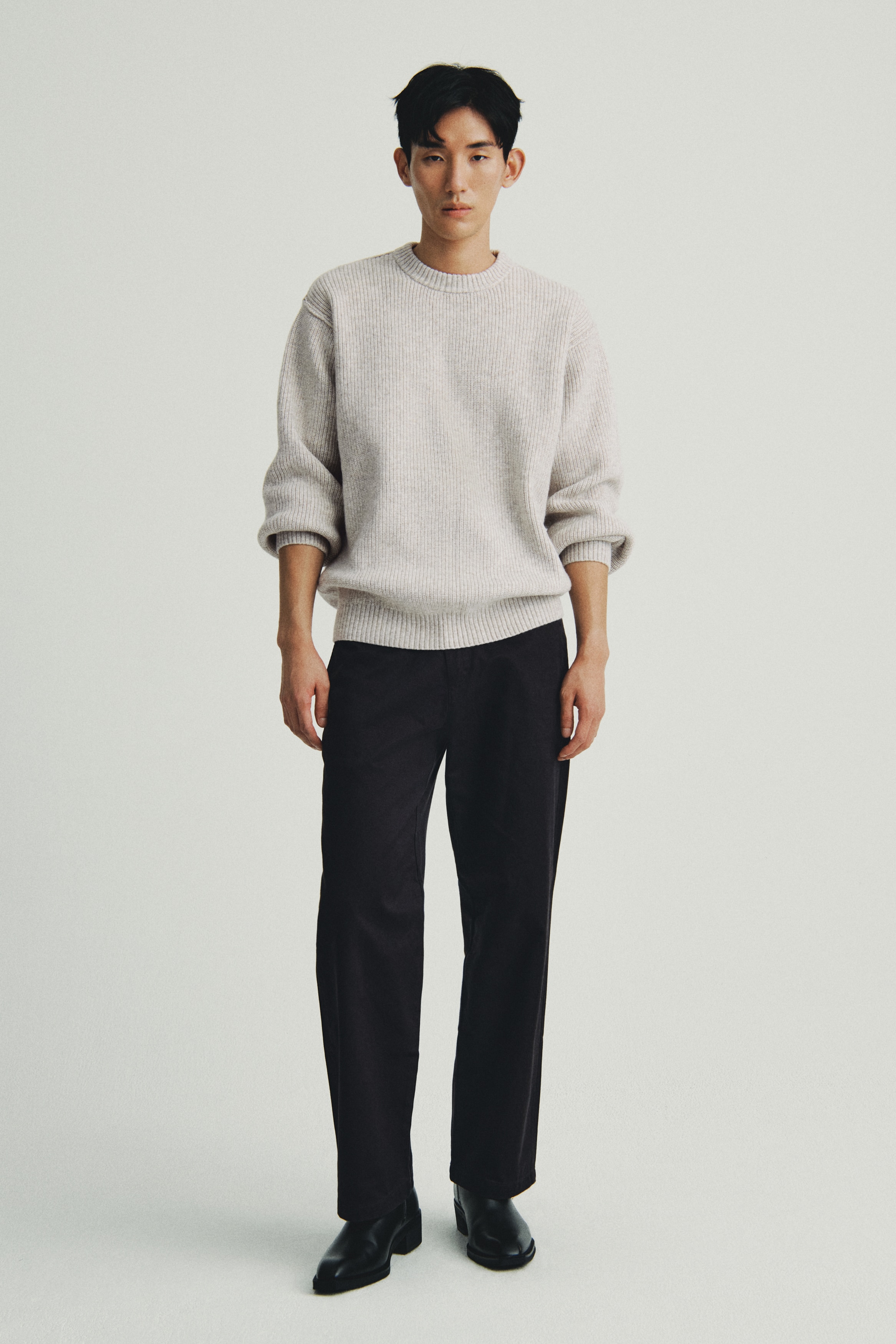  ルーズフィット　リブニットセーター　グレー& ブラック　セット ルーズフィット リブニットセーター - ブラック - Men | H&M JP