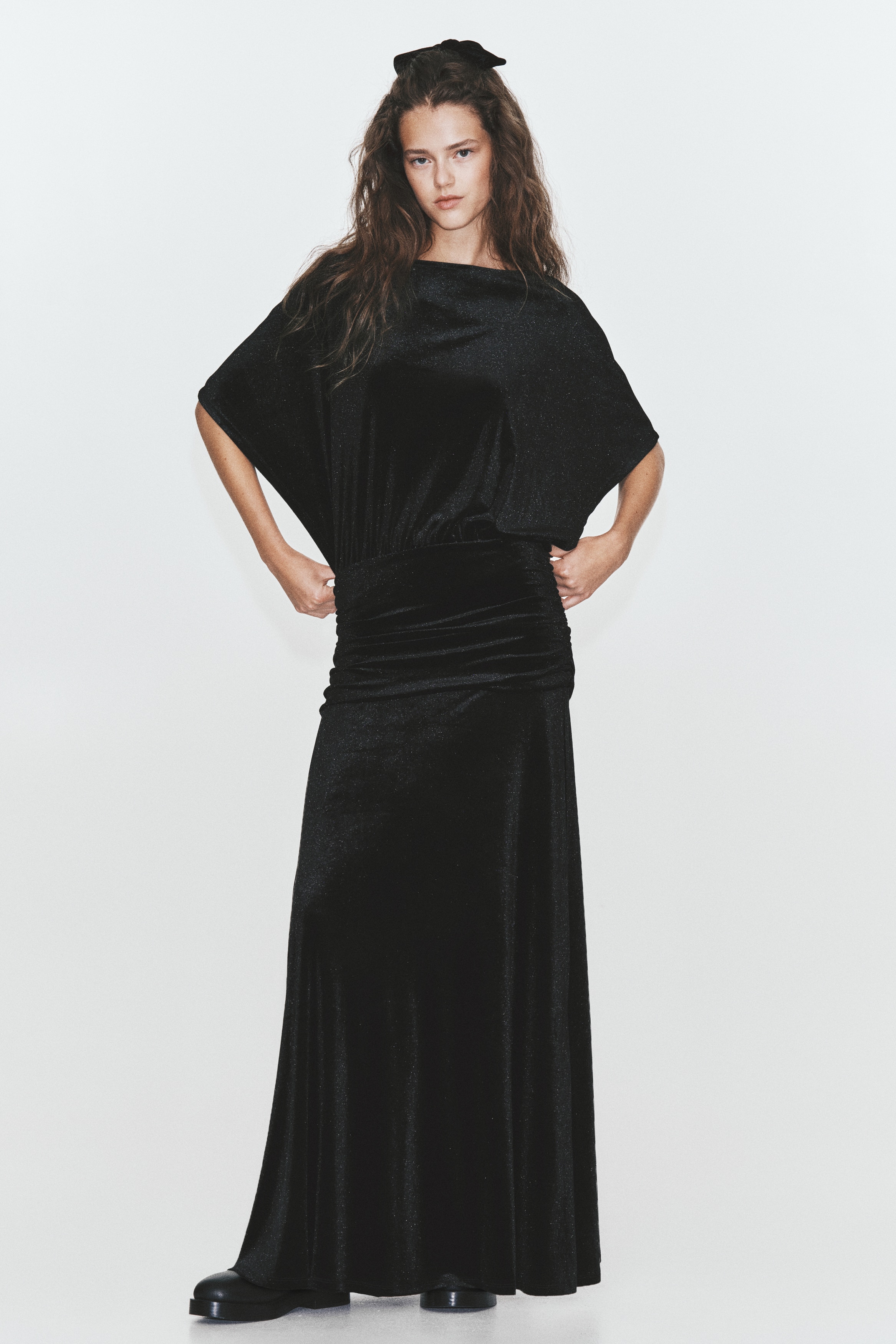 Gathered Velvet Dress thumbnail 4
