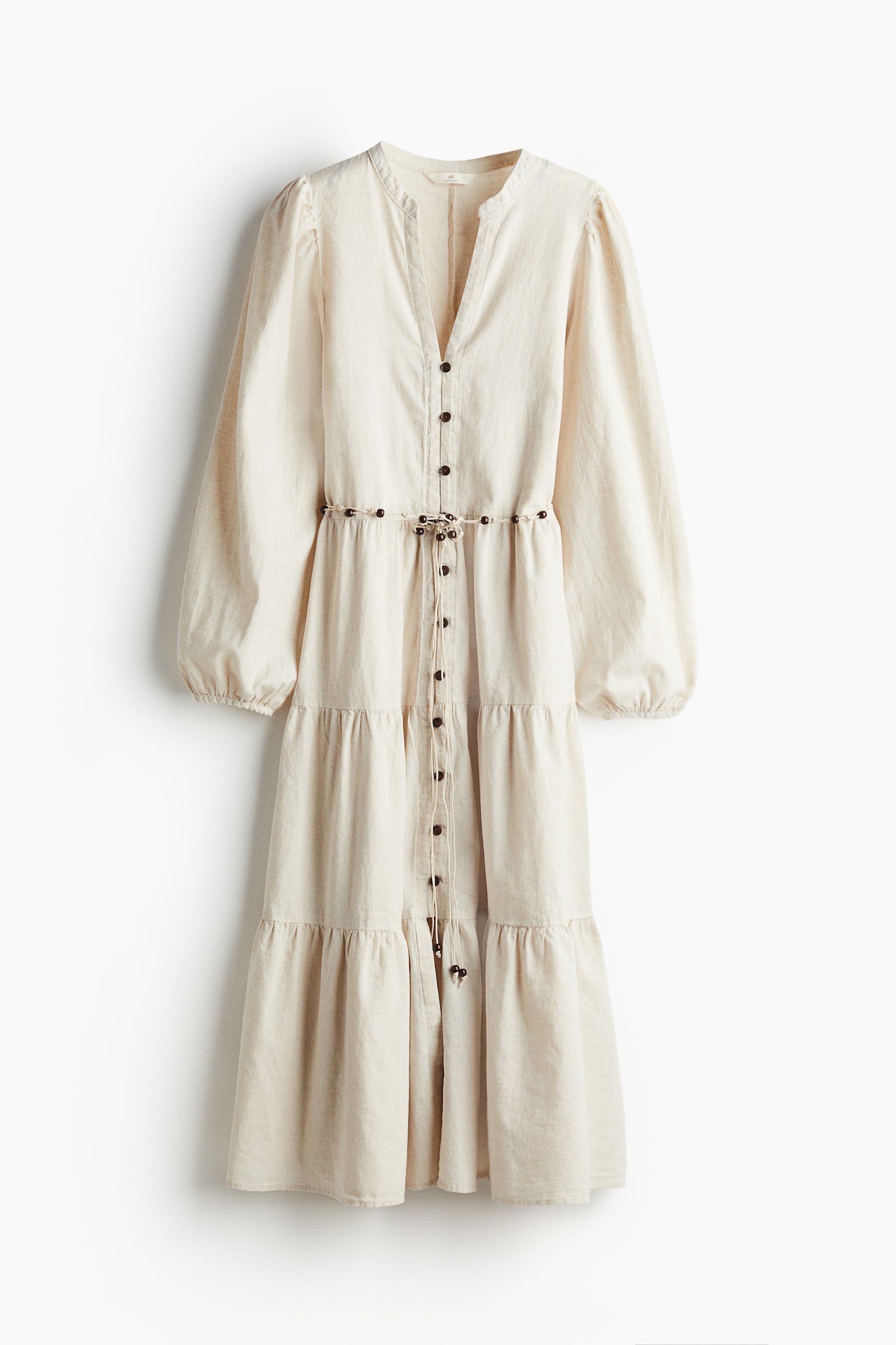 Tiered Linen Blend Dress - Light beige - 2