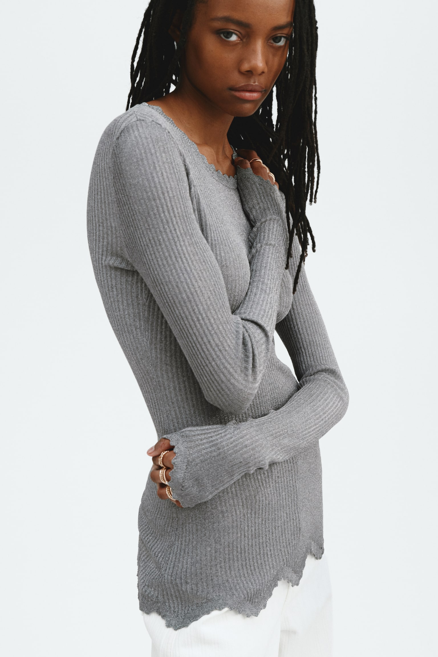 Glittery viscose top - Grey - 5
