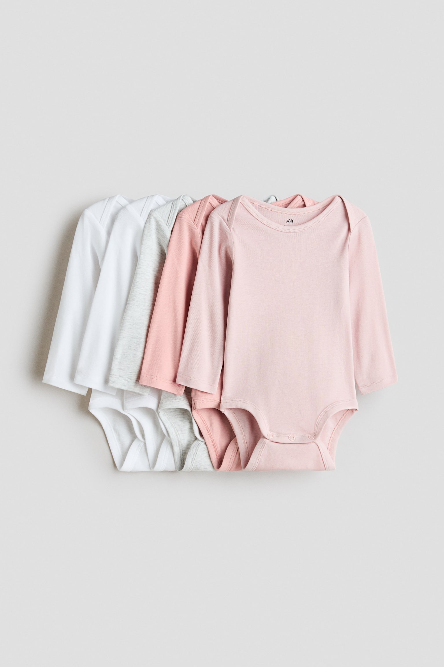 Lot de 5 bodies à encolure américaine en coton - Rose clair/blanc
