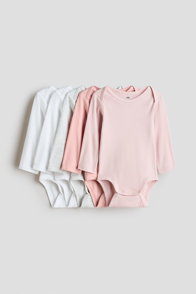 Pack de 5 bodies de algodón con cuello americano - Rosa claro/Blanco/Rosa/Blanco/Beige - 1