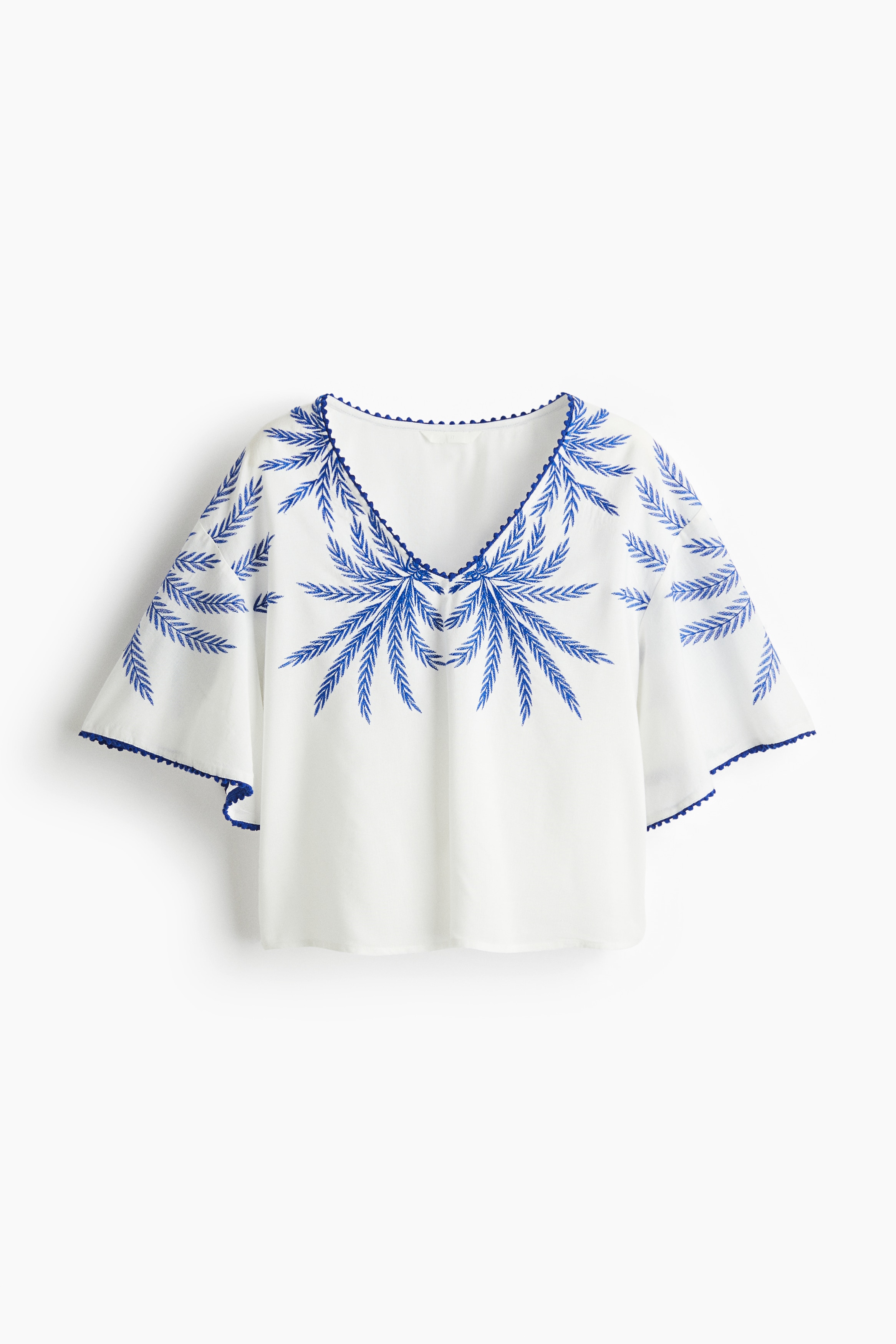 Μπλούζα με κέντημα - Λευκό/φοινικόφυλλα/Μαύρο/φοινικόφυλλα