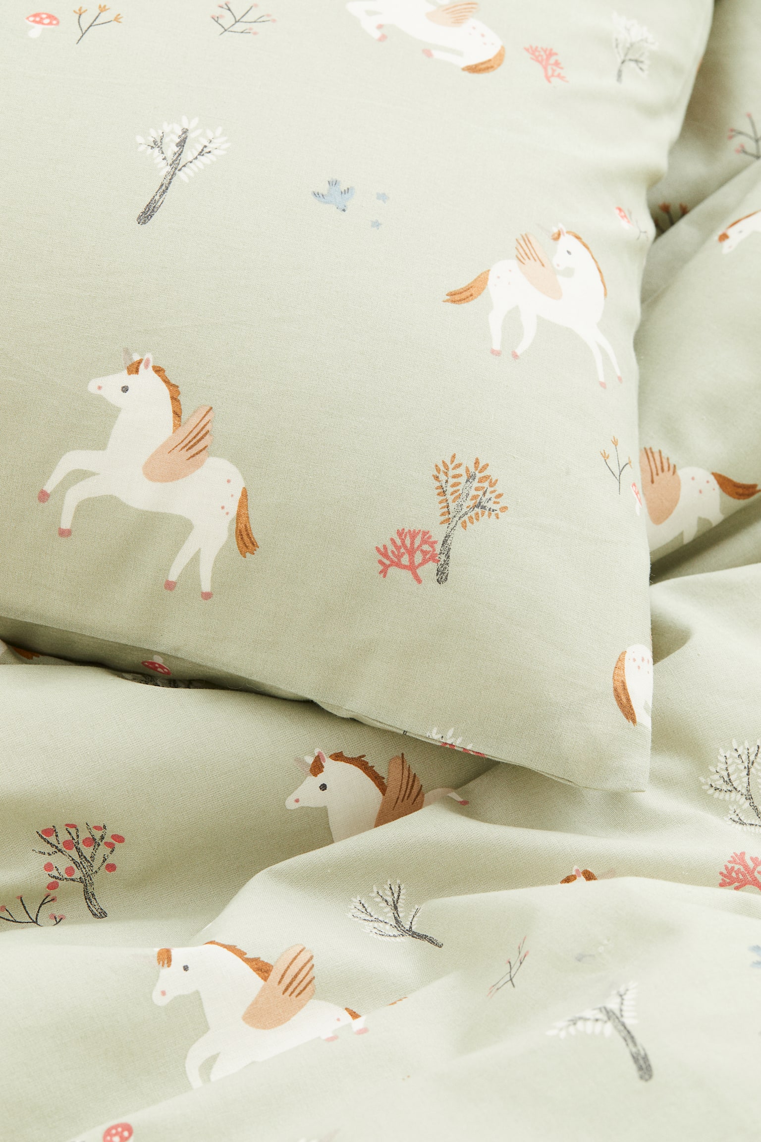 Patterned cotton duvet cover set - Light green/Unicorns/Light beige/Unicorns - 2