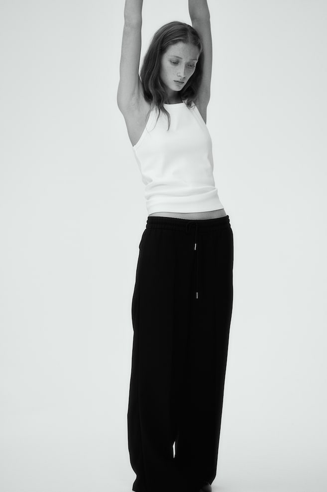 Pantalon large avec taille élastique - Noir/Noir/blanc/Gris chiné/Beige clair - 1