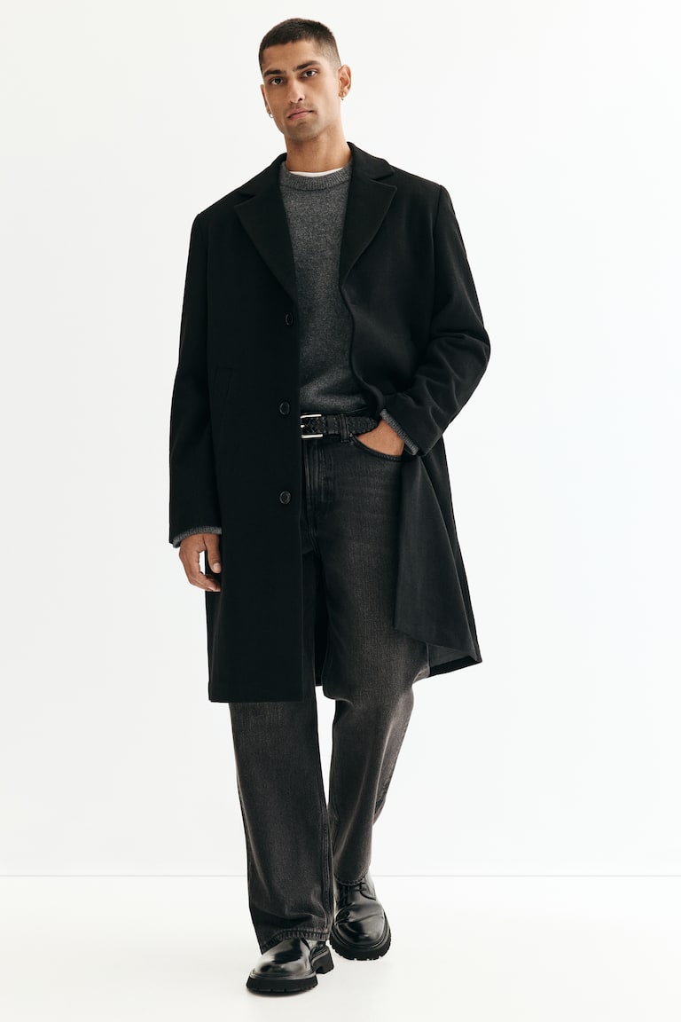 ウールブレンド シングルブレストコート - ブラック - Men | H&M JP