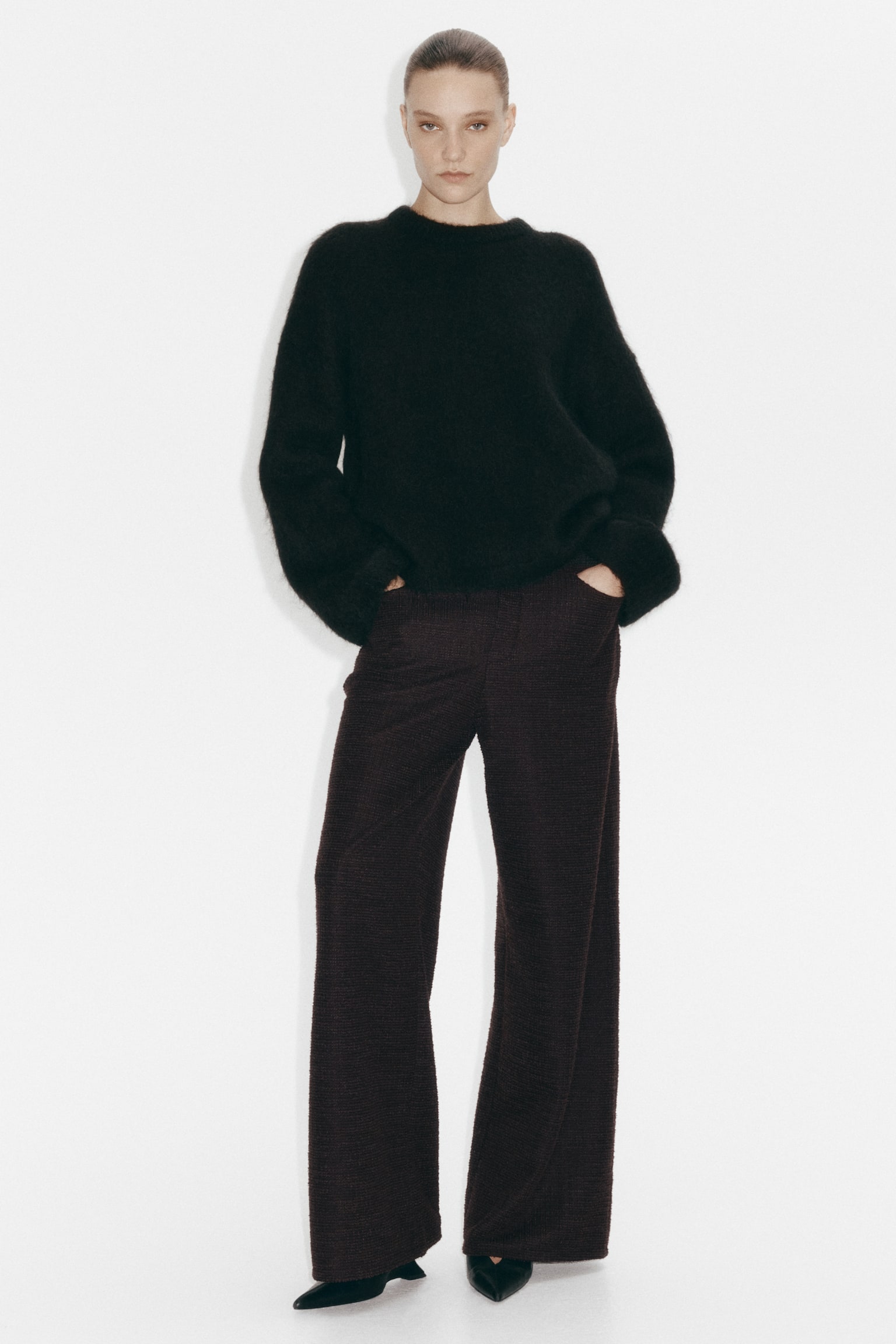 Женские брюки H&M Wide-Leg Bouclé Pants, цвет: Тёмный коричневый — фото 2