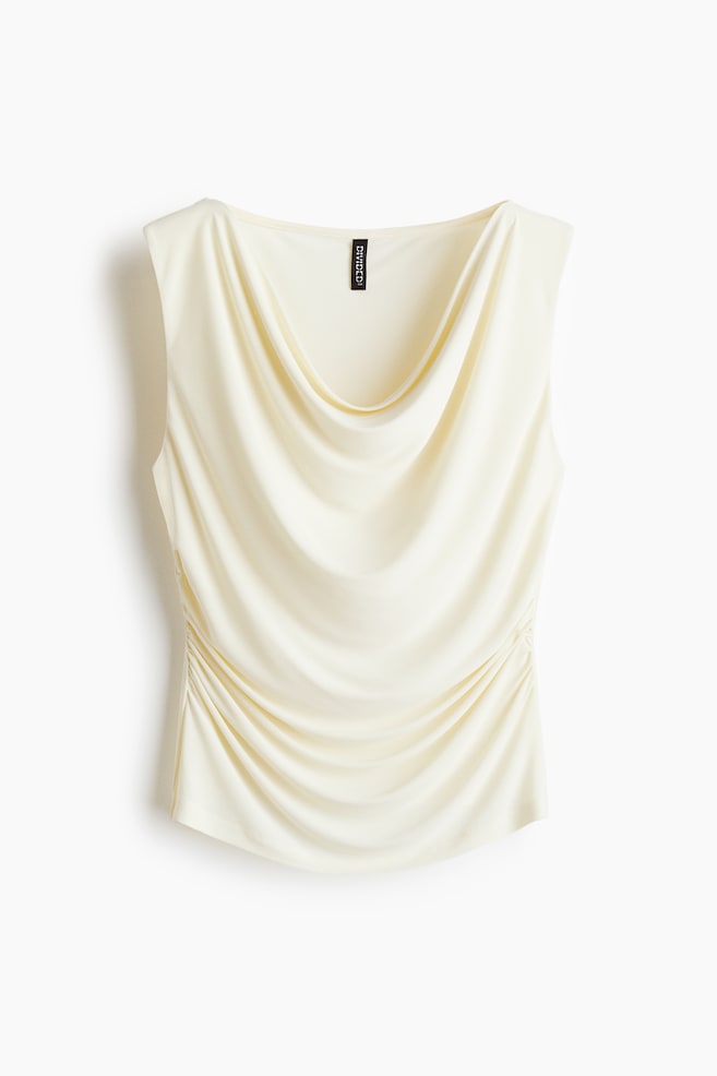 Draperet tanktop i jersey - Creme/Grå - 1