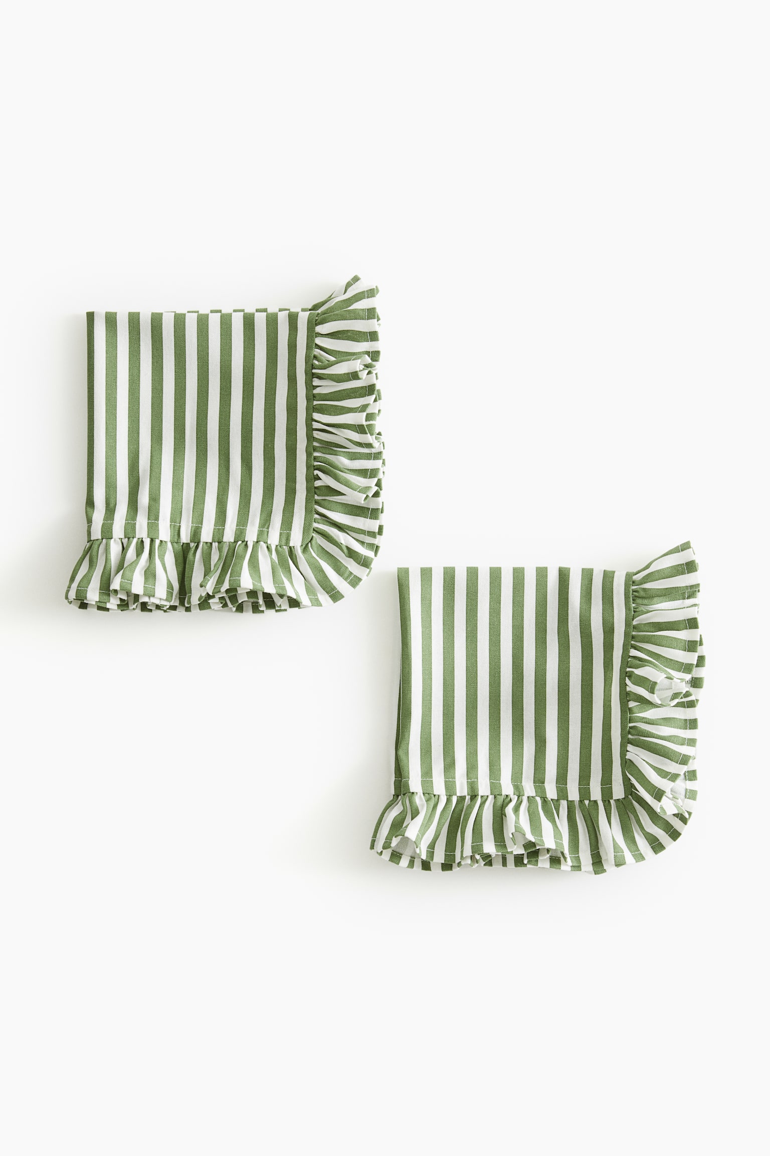 2-pack frill-trimmed napkins - Green/Striped/Dark grey/Dark red - 1