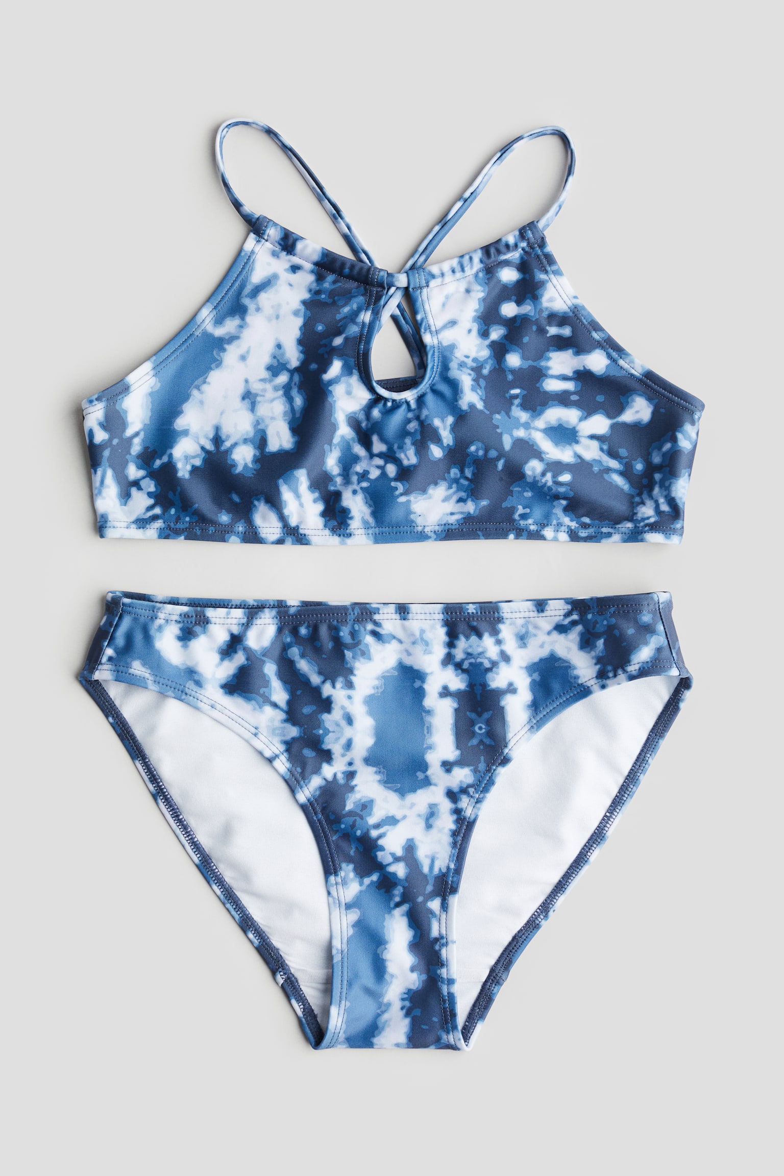 Maillot deux pièces avec fente goutte d'eau - Bleu/batik/Blanc - 1