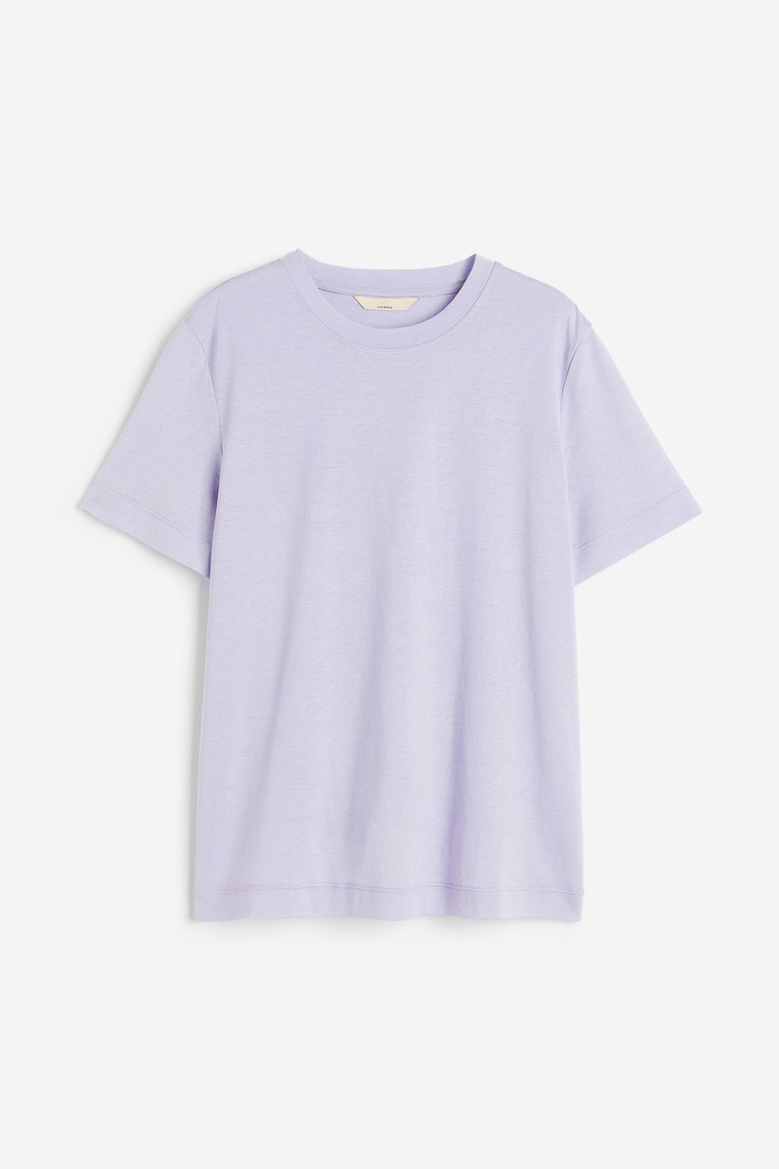 Silk-blend T-shirt - Lilac/White/Black/Dusky green - 1