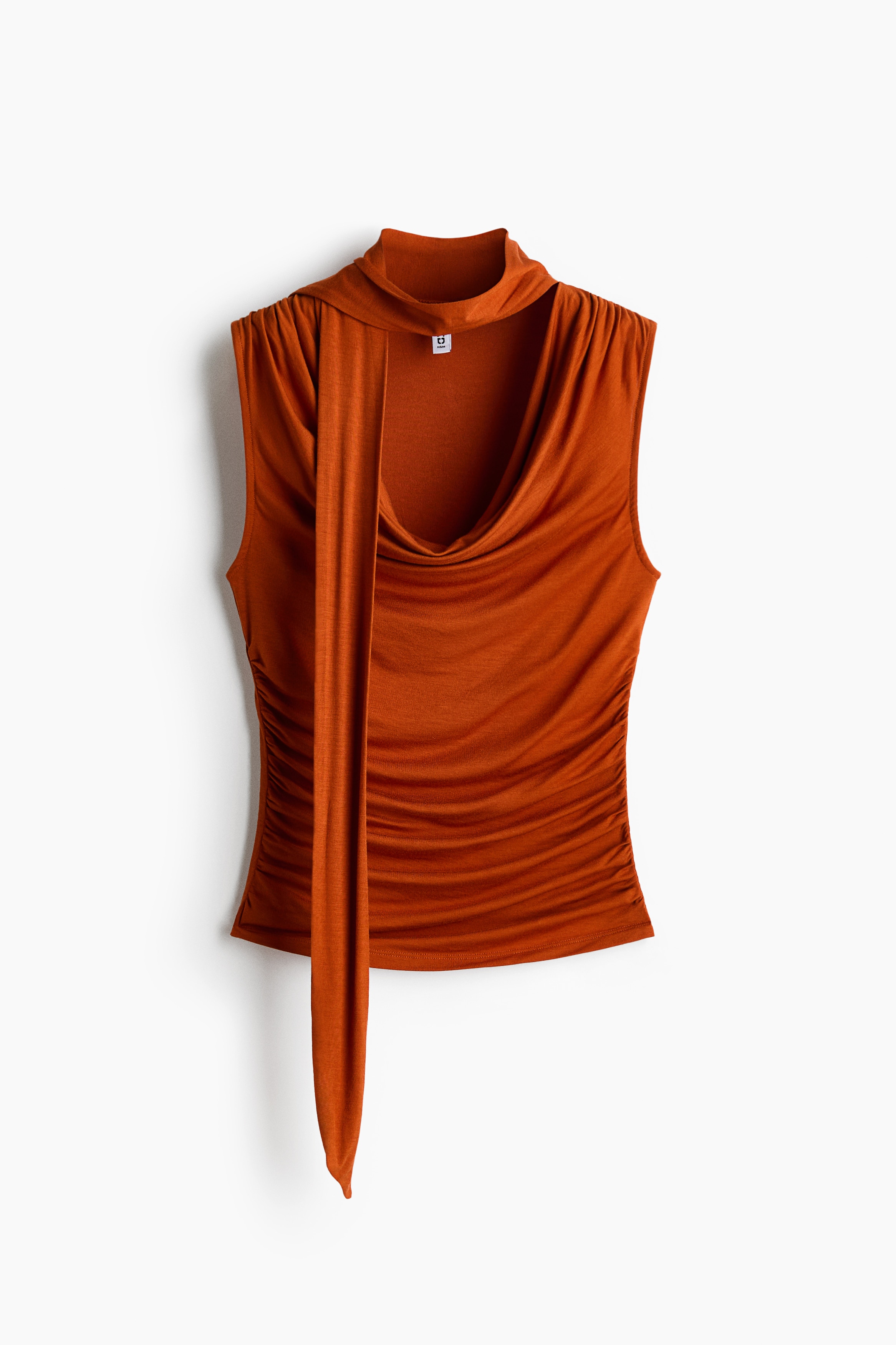 Top com gola de estilo écharpe - Laranja escuro/Castanho escuro