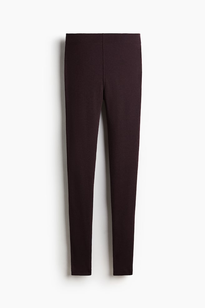 Wool ski base layer leggings - Aubergine purple/Grey marl/Black - 1