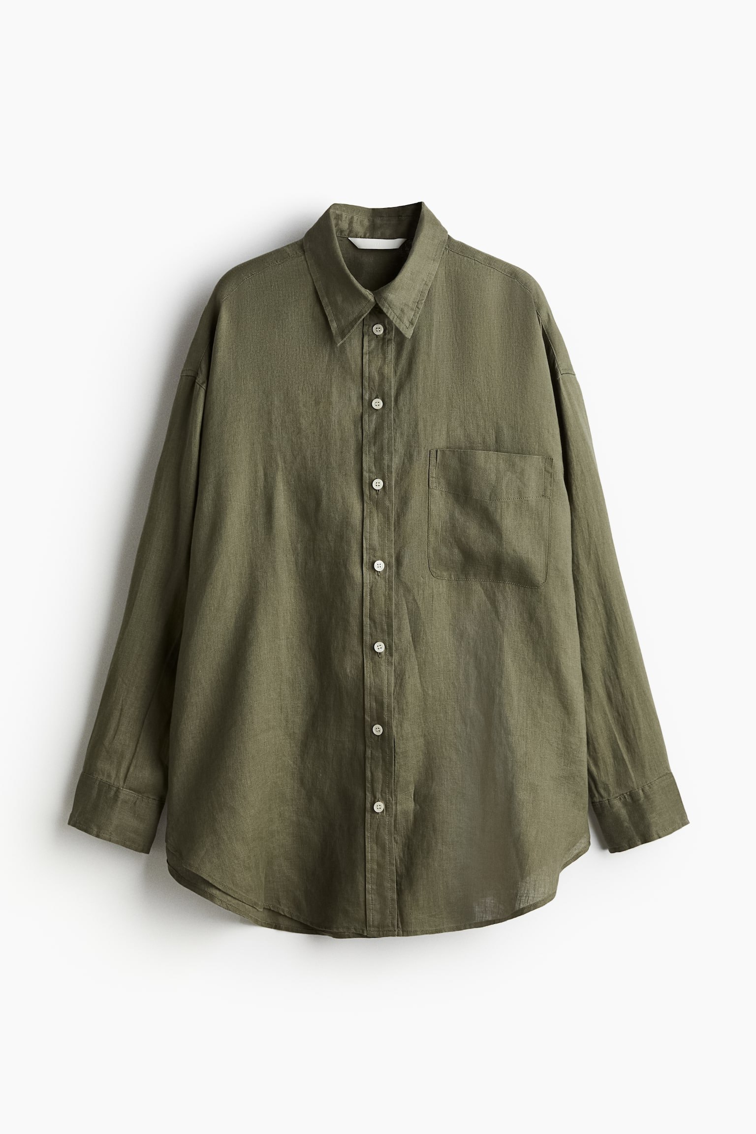 Oversized linen shirt - Dark khaki green/Black/White/Light pink - 2