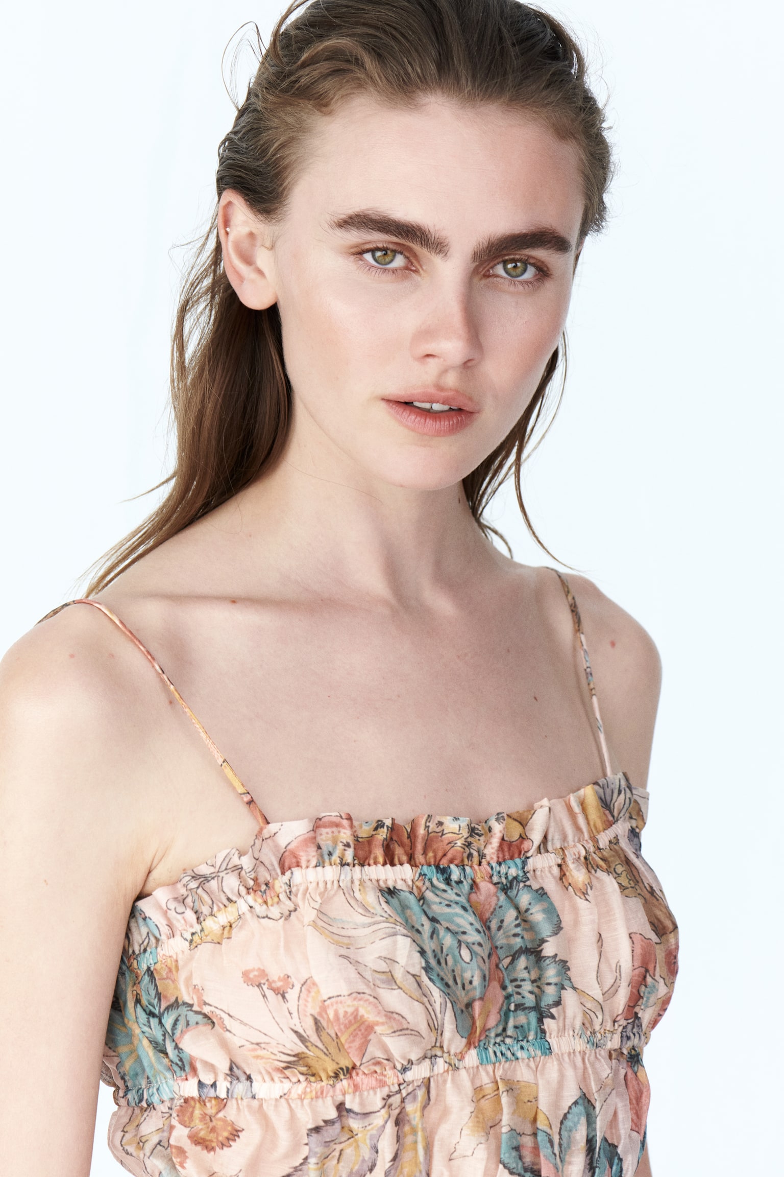 Linen-Blend Crop Top - Beige/patterned - 1