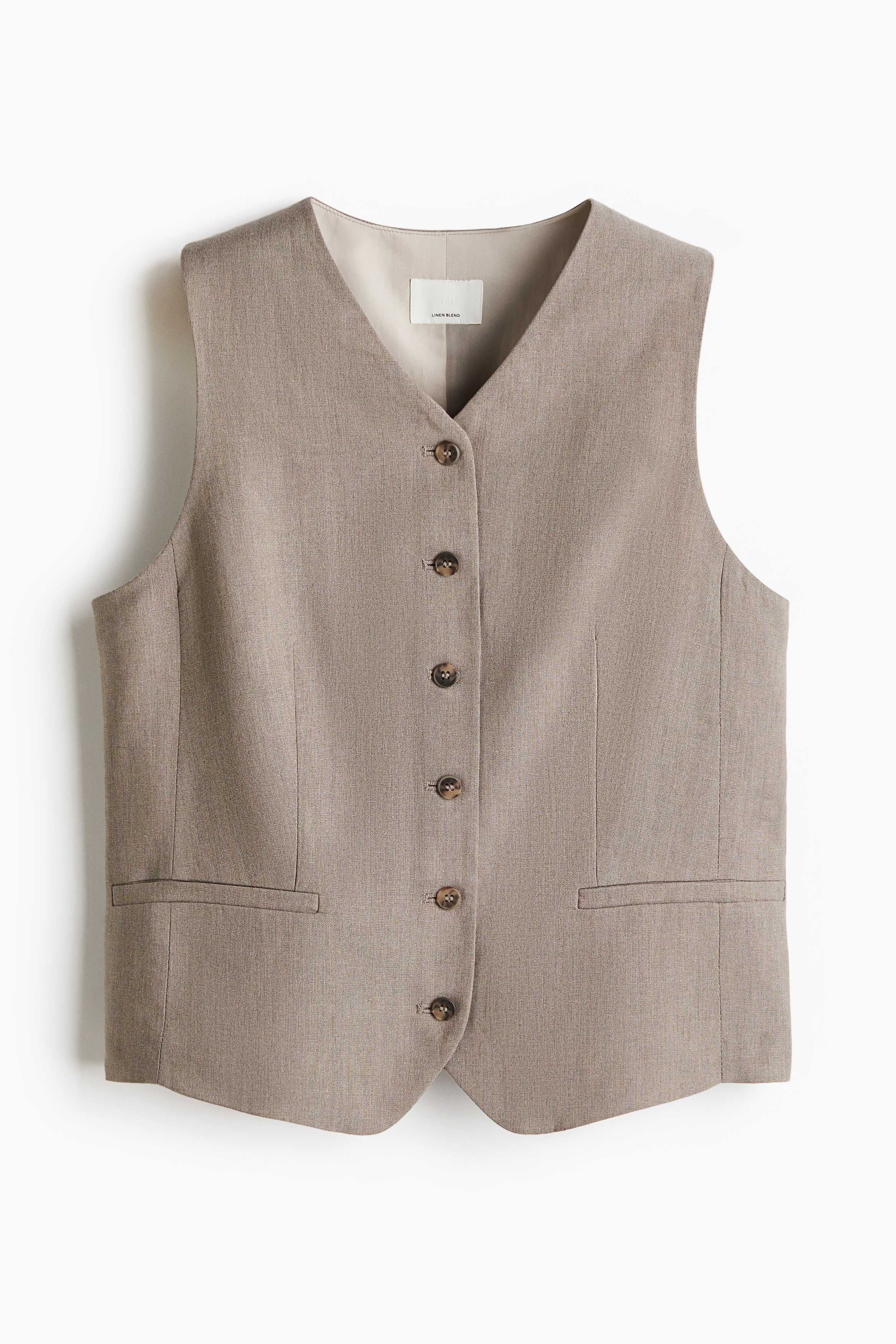 Kostuumgilet van linnenmix - Greige