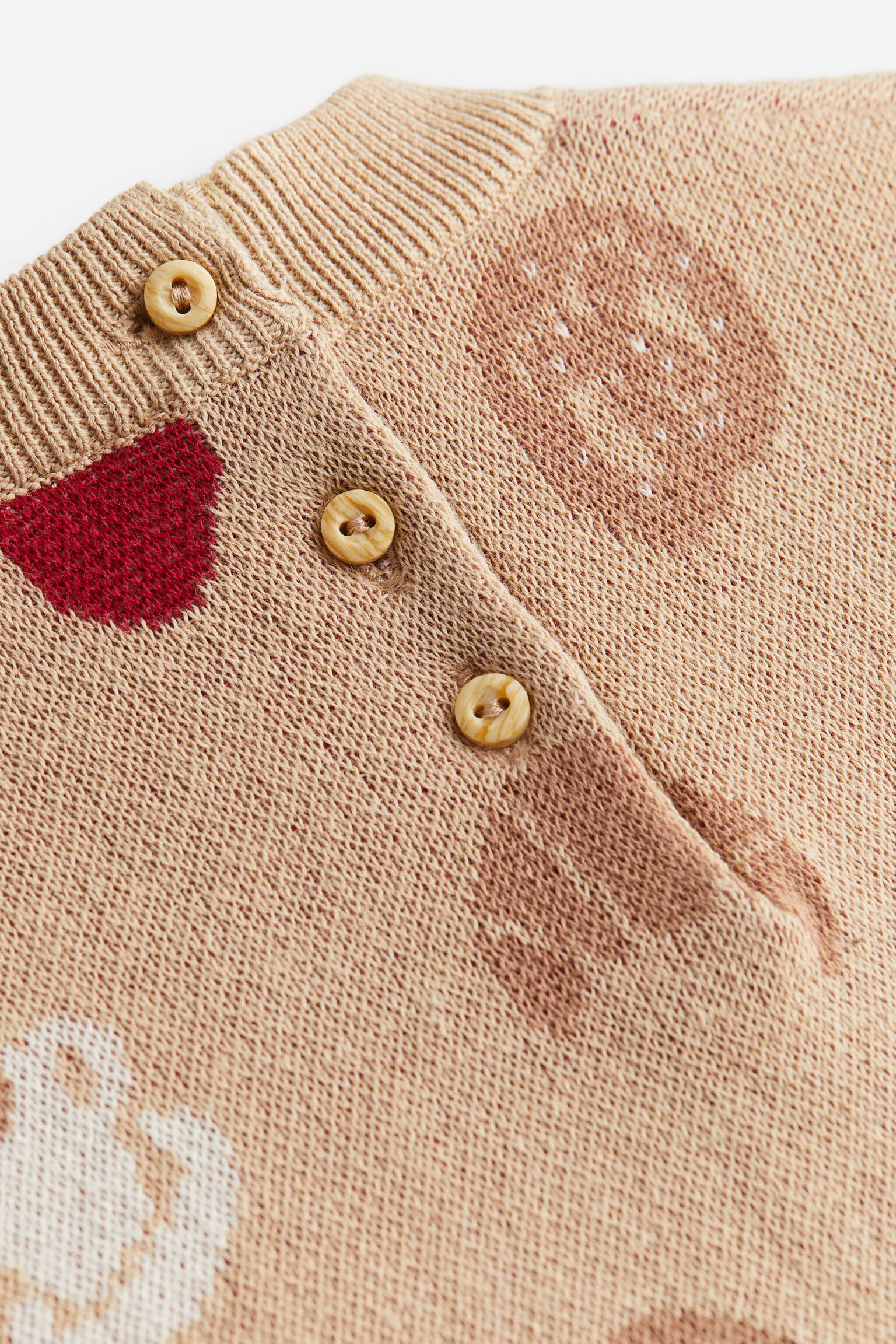 Jacquard Knit Romper - Beige/Croissants - 2