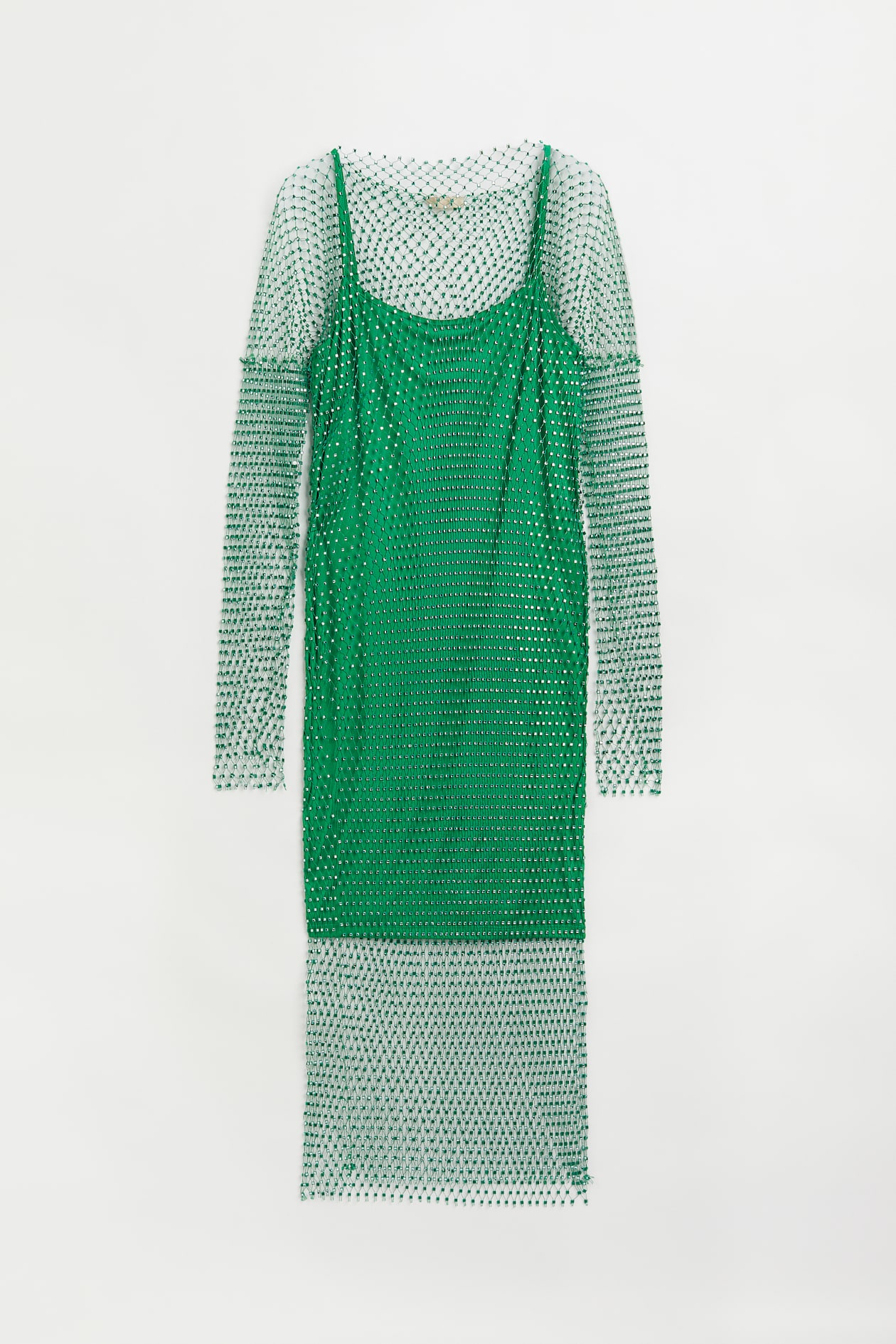 Meshkleid mit Strass - U-Boot-Ausschnitt - Langarm - Grün - Ladies 