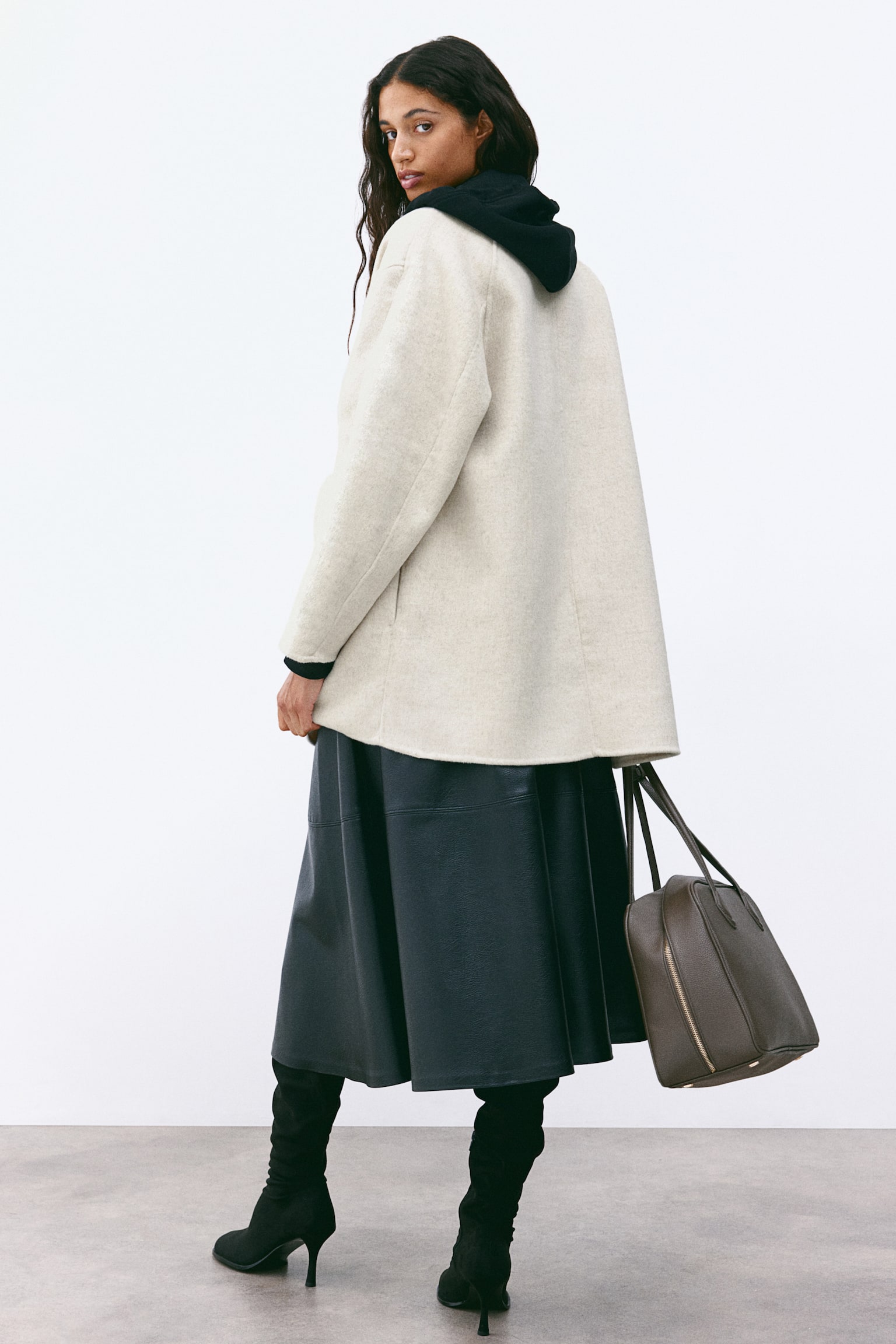 Wool-blend coat - Light beige/Dark grey - 4