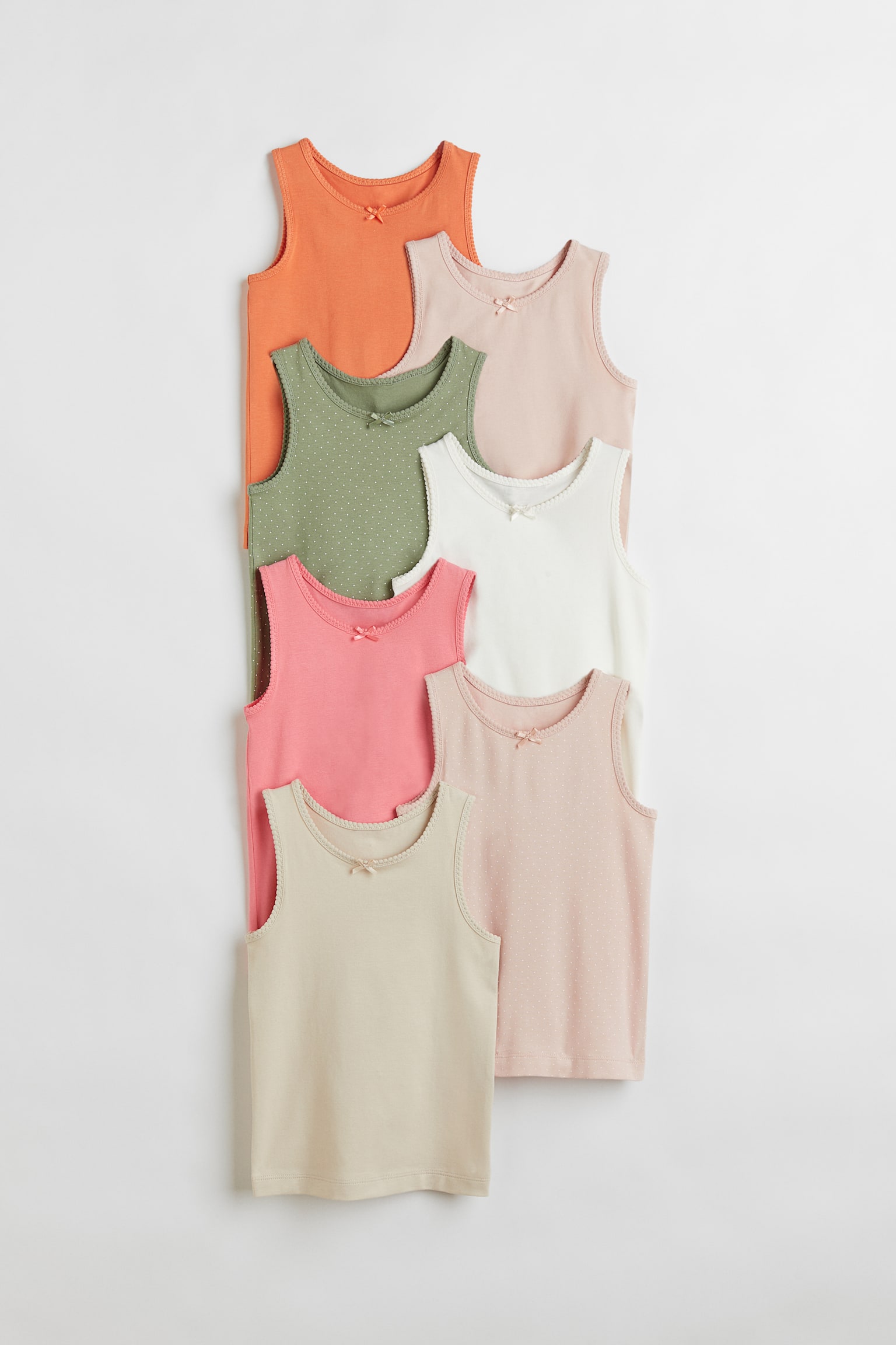 7-pack cotton vest tops - Khaki green/Orange