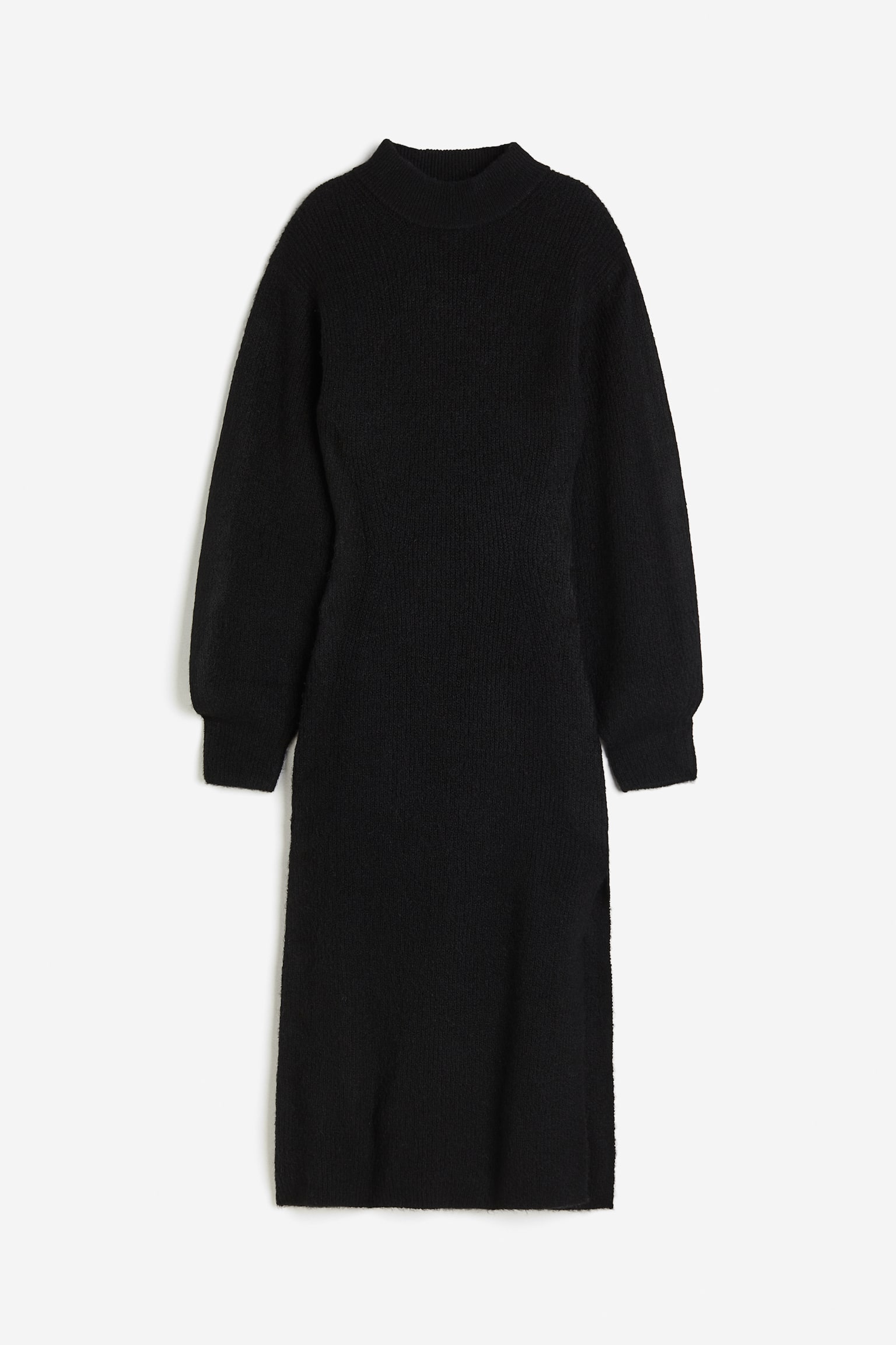 Balloon Sleeve Knit Dress - Black/Light greige - 1