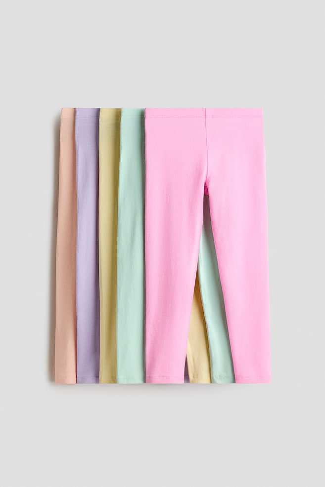 5-pack jersey leggings - Pink/Yellow/Light purple/Mint green/Pink/Leopard print/Black/White/Polka dot/Grey/Pink/Pink/Light purple/Dusty pink/Dark red/Black/Hearts/Pink/Light green/Light pink/Cherries - 1