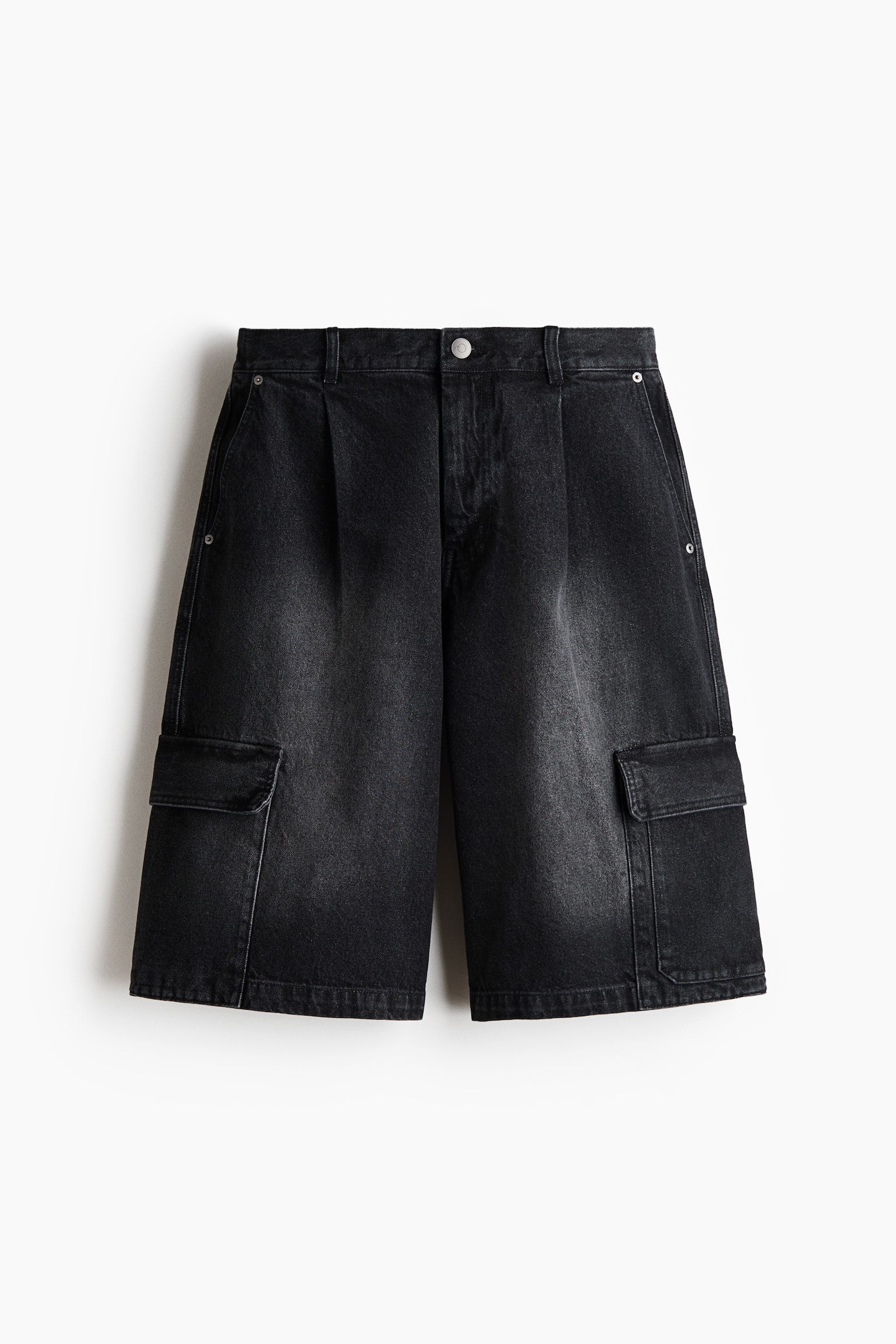 Loose-Fit Cargo Denim Shorts - Denim black/Light denim blue - 1
