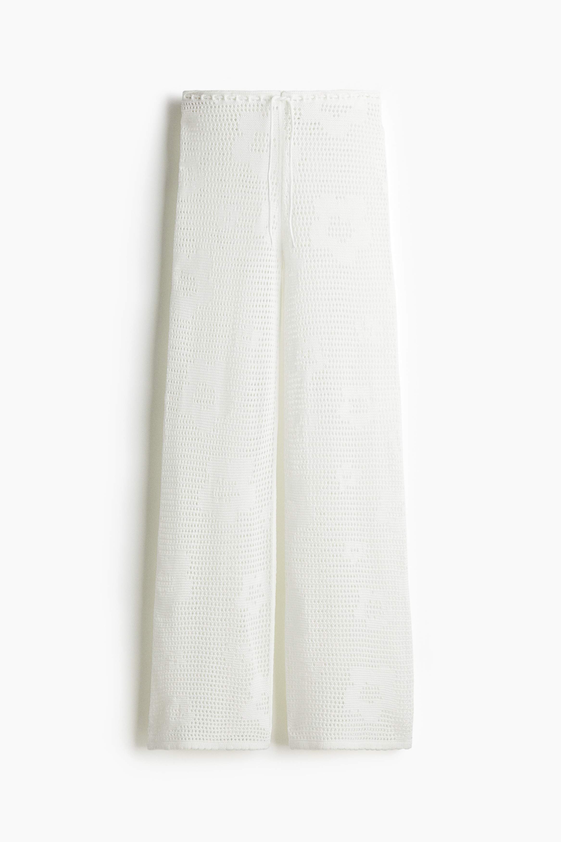 Pantalone od rupičastog pletiva sa učkurom - Bela