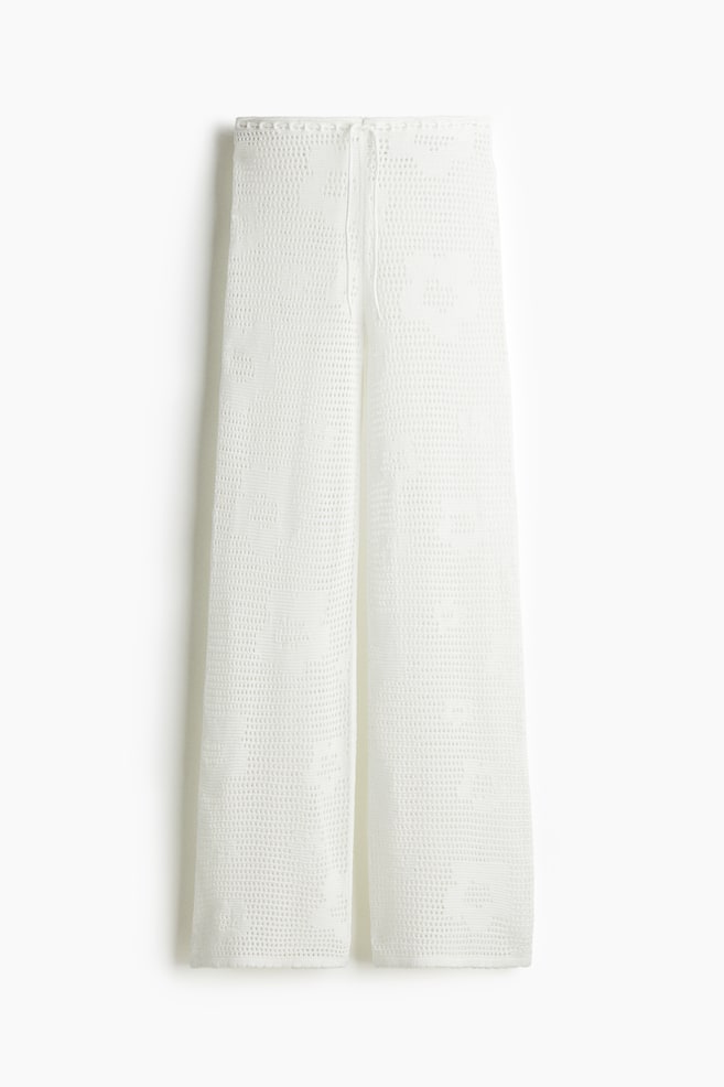 Pantalón en punto pointelle con cordón de ajuste - Blanco - 1