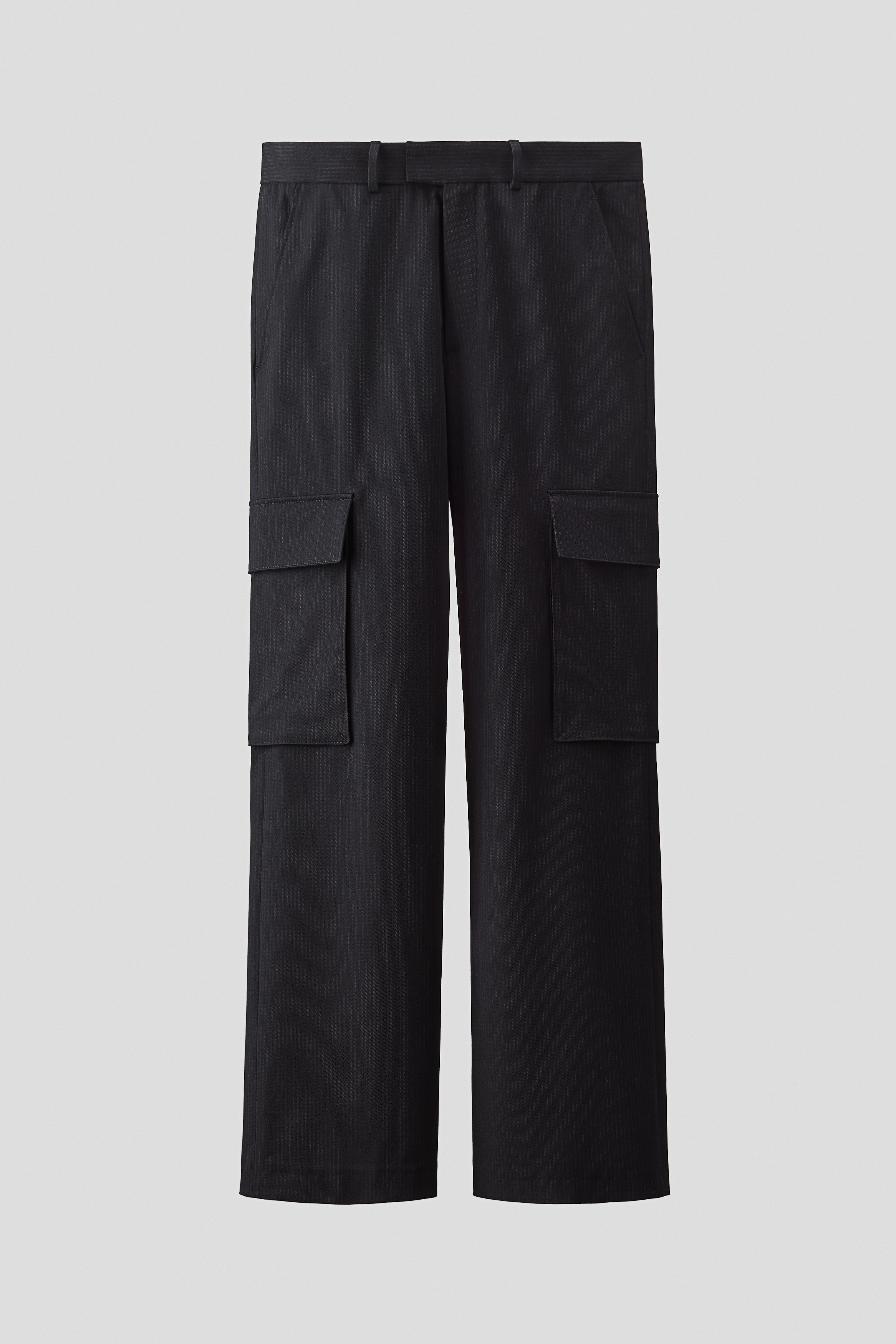 Wool-blend cargo trousers - Black/Pinstriped