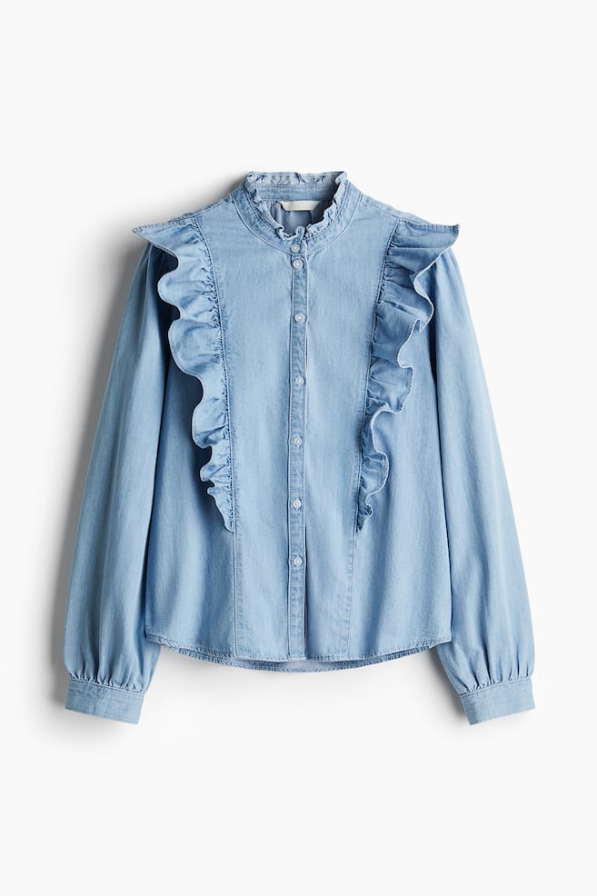 Denim blouse met volants - Licht denimblauw - 1
