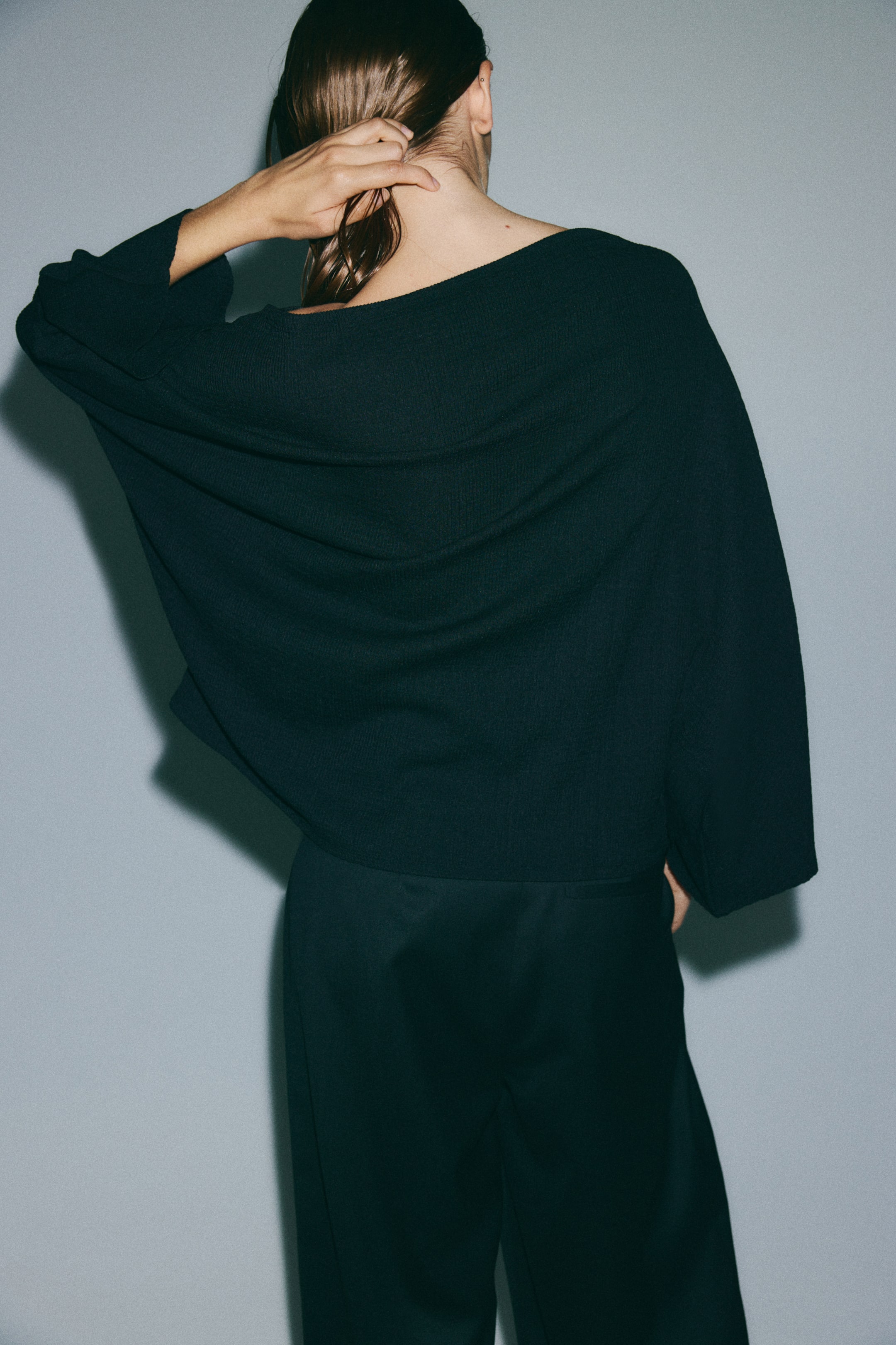 Crinkled Batwing-Sleeved Top